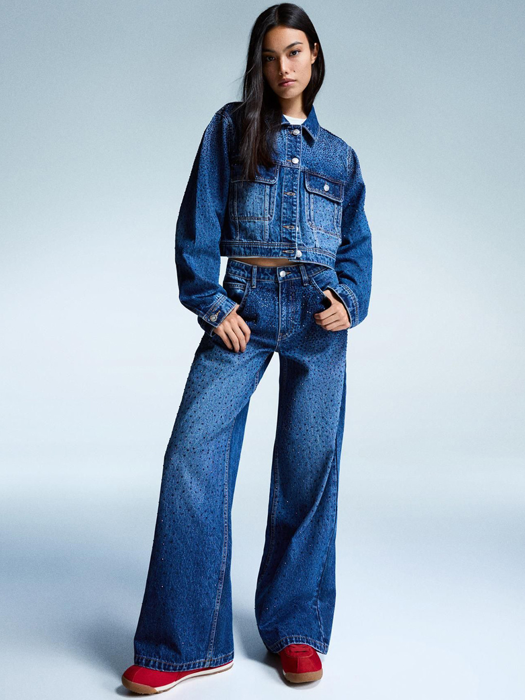 Bershka Denim Jacket With Rhinestones