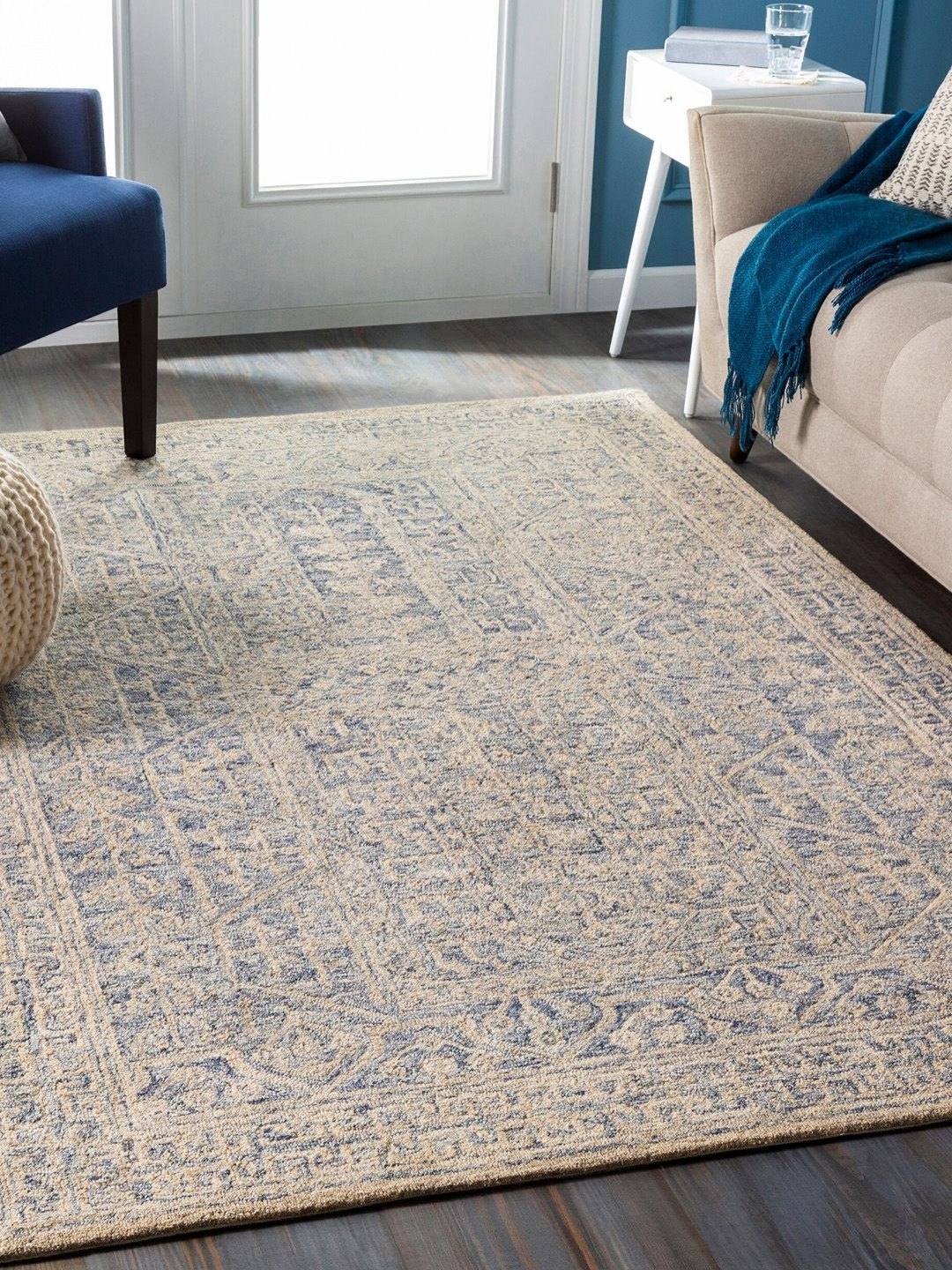 Surya Living Cream-Coloured Geometric Self Design Woollen Anti-Skid Carpet