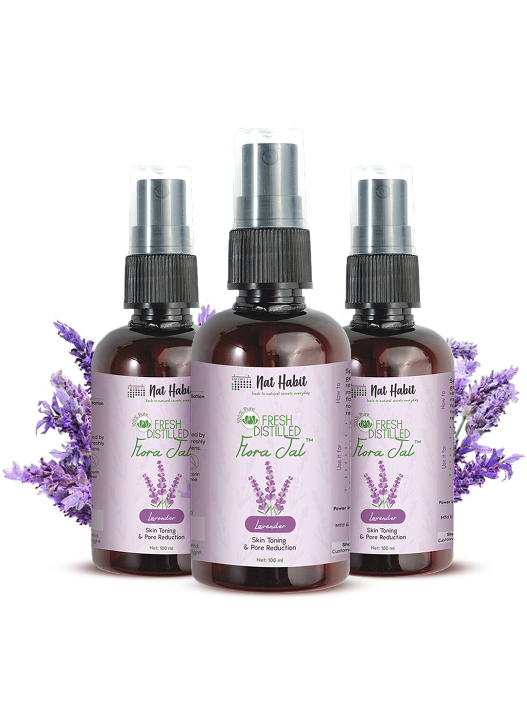 Nat Habit Set Of 3 Pure Fresh Distilled Lavender Flora Jal Toner - 100ml Each