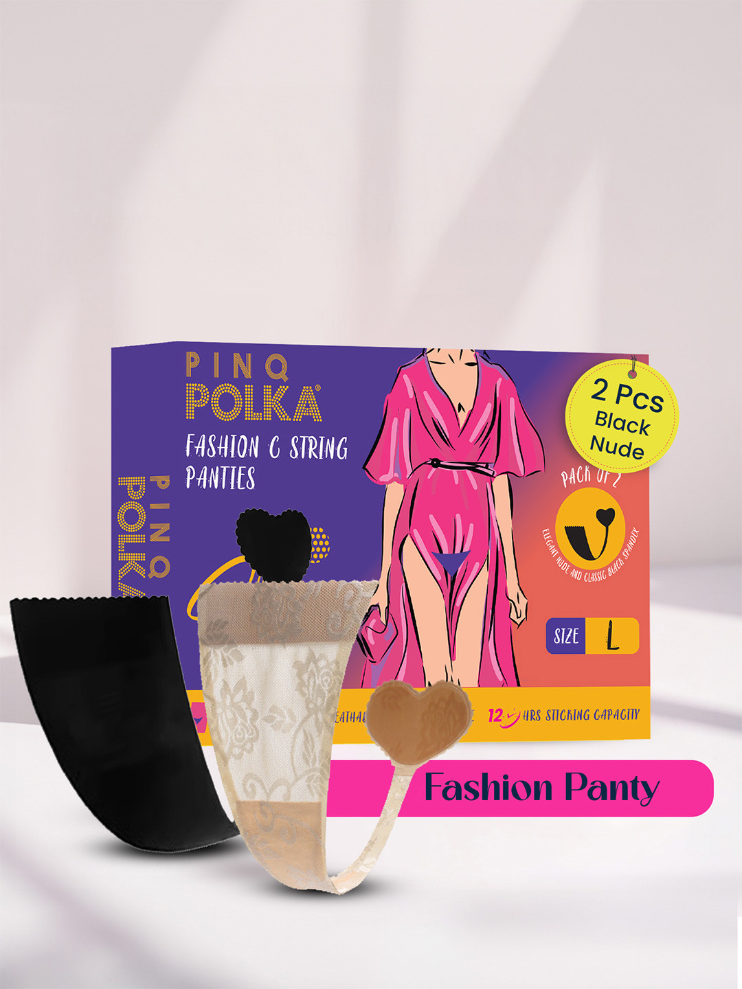 PINQ POLKA Pack of 2 Reusable Invisible No Panty Line Seamless G String Thong Brief-L