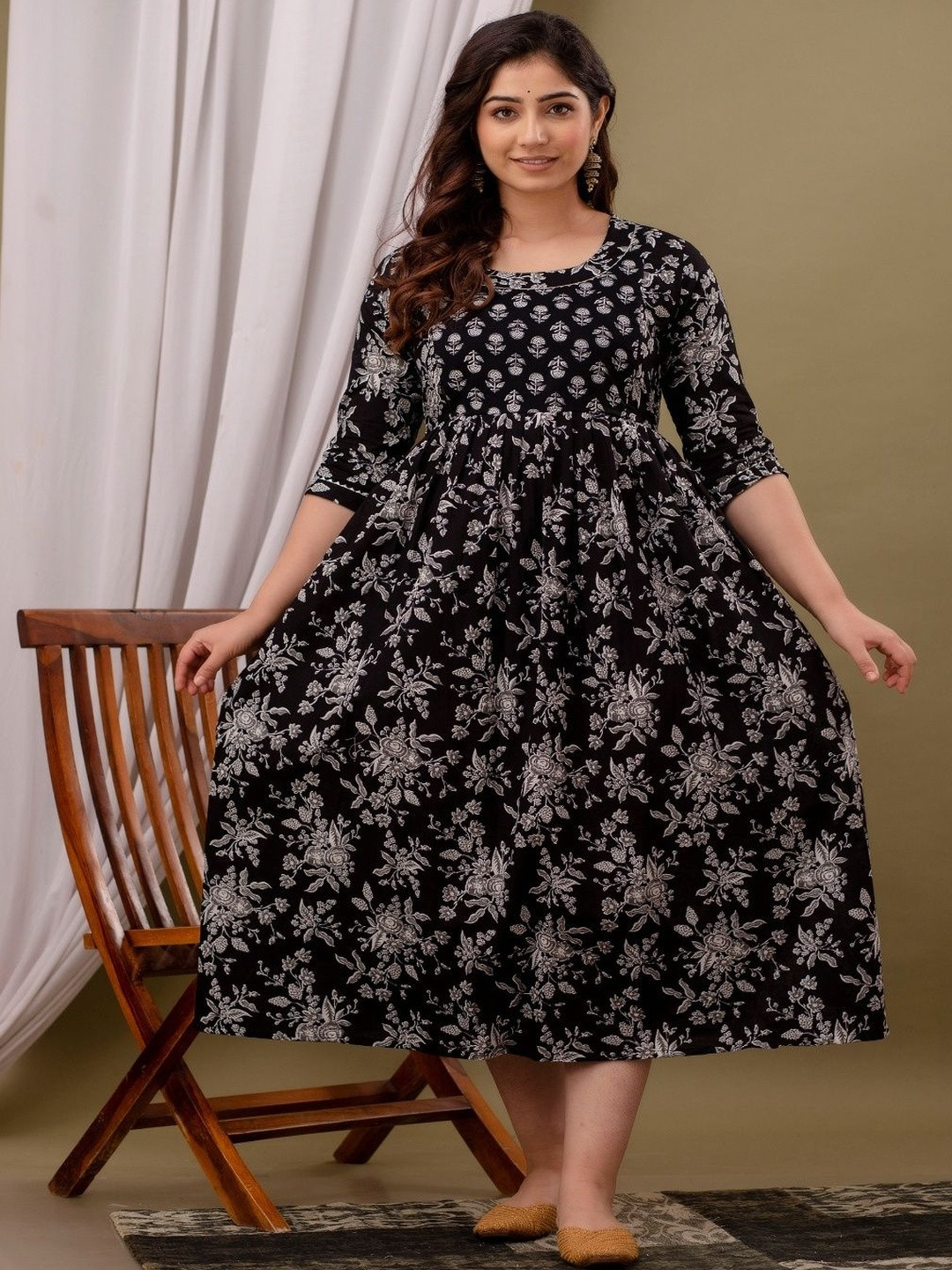 Style Heaven Women Floral Printed Pure Cotton Printed A-Line Maternity Ethnic Dress