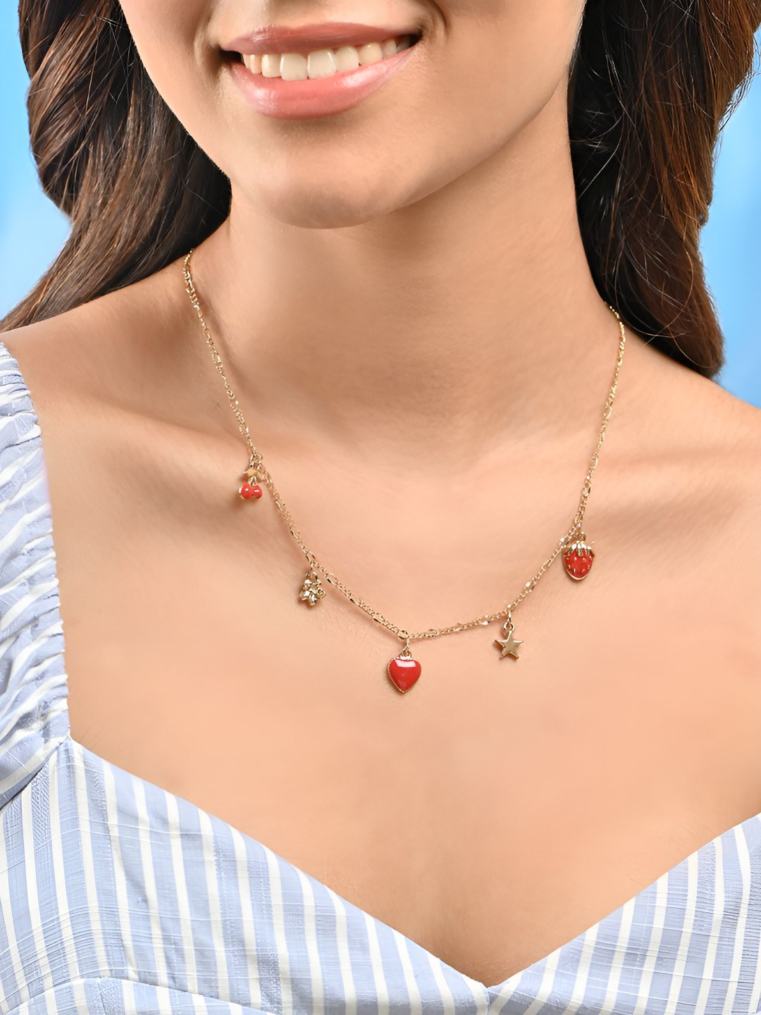 ToniQ Gold-Plated Tooty Fruity Strawberry Cherry Statement Necklace