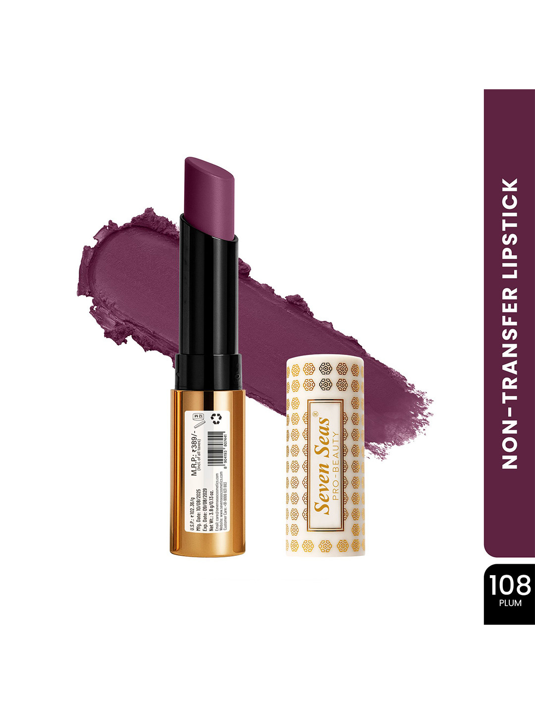 Seven Seas Velvet Shot Long Lasting Bullet Lipstick - 3.8 g - Plum - 108