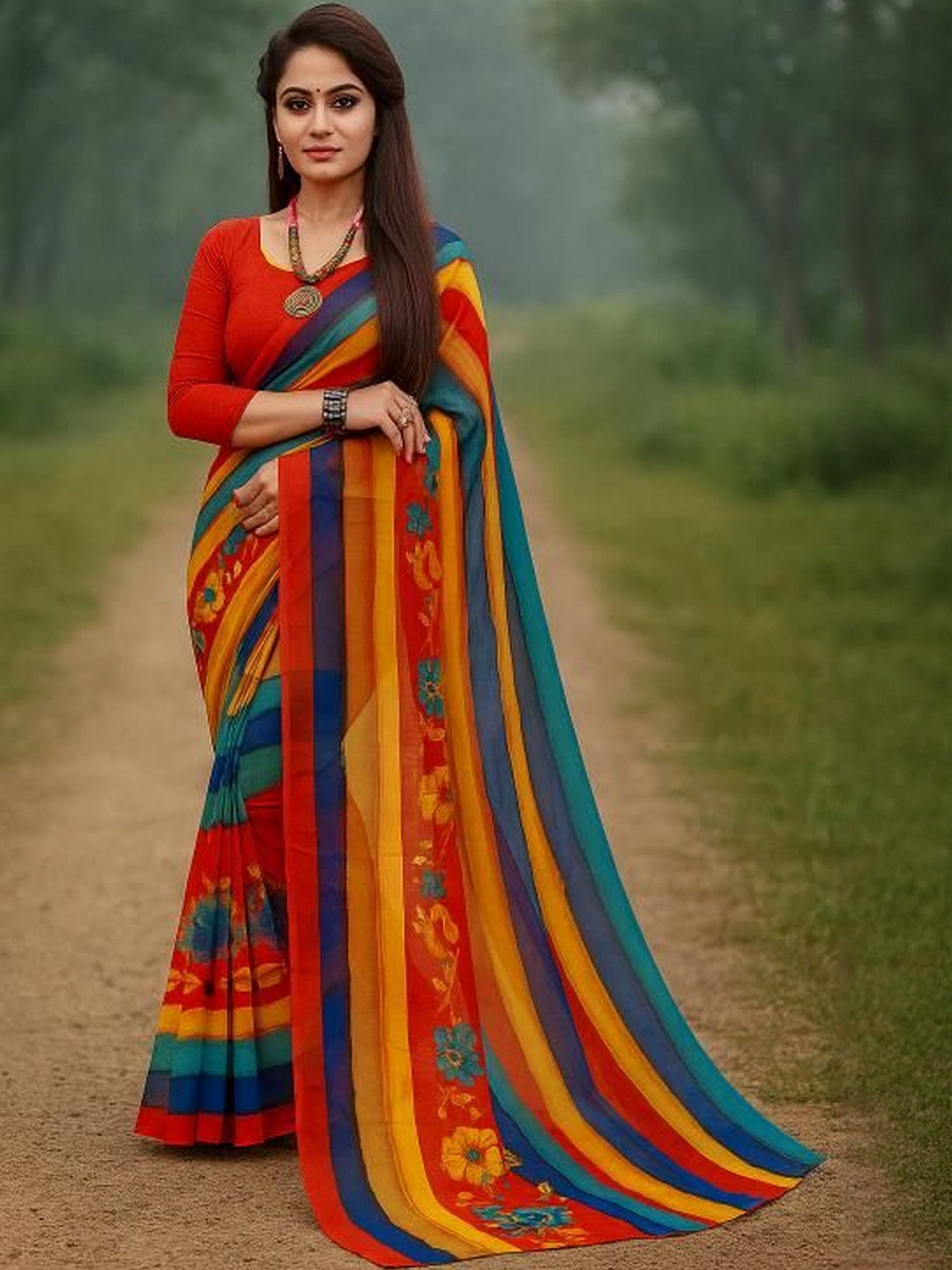 Moda Rapido Women Multicolor Printed Georgette Sarees