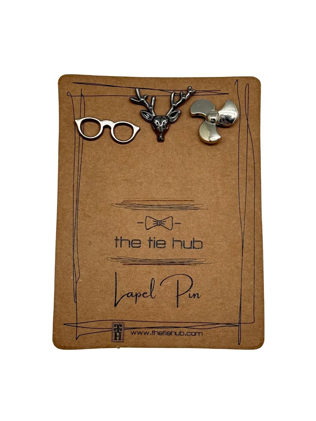 The Tie Hub Men Set Of 3 Deer & Glasses Minimal Brooches