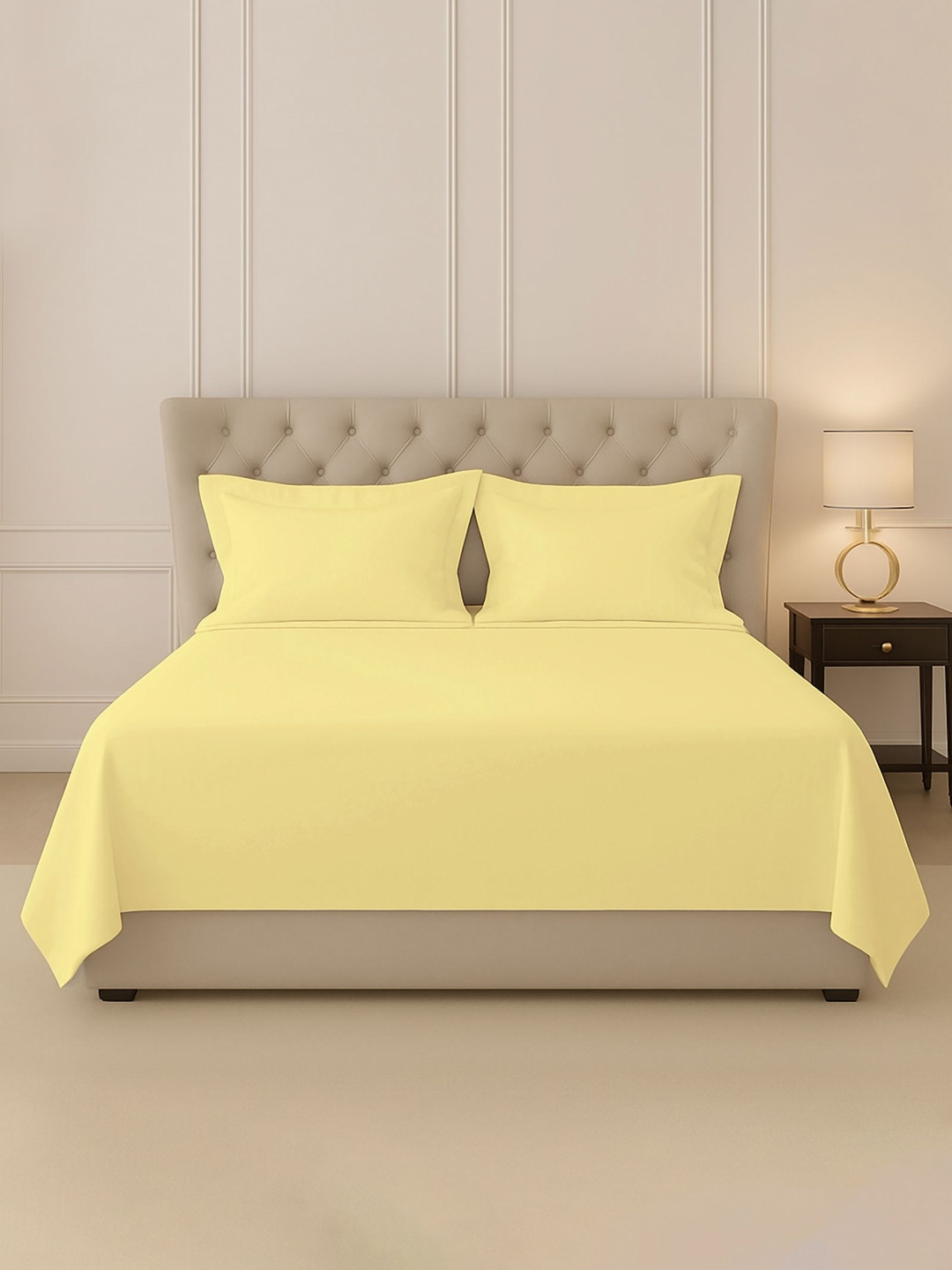PIZUNA LINENS Yellow 400 TC King Cotton Bedsheet With 2 Pillow Covers