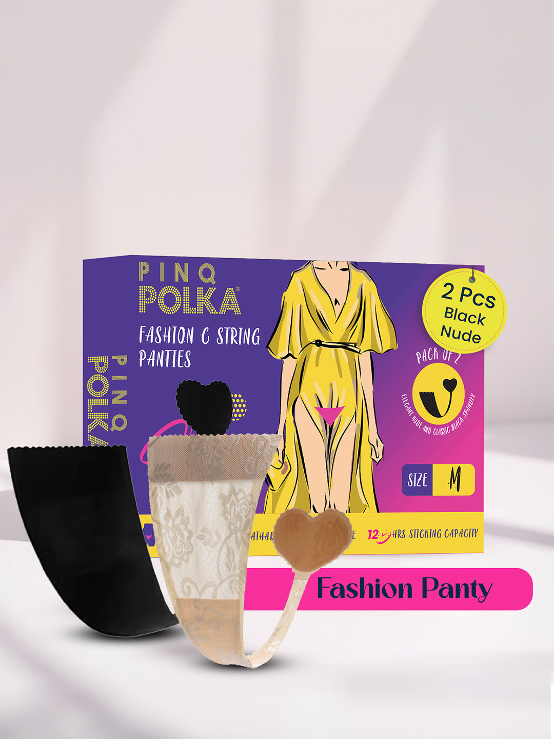 PINQ POLKA Pack of 2 Reusable Fashion Thong Briefs C-String Panty Medium