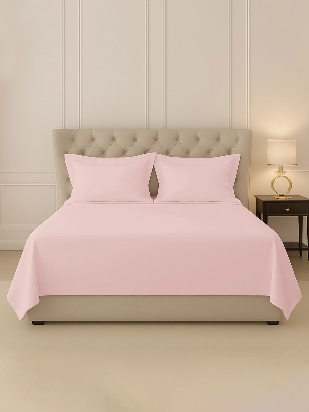 PIZUNA LINENS linens Pink 400 TC Pure Cotton King Bedsheet Set-2.54 m x 2.75 m