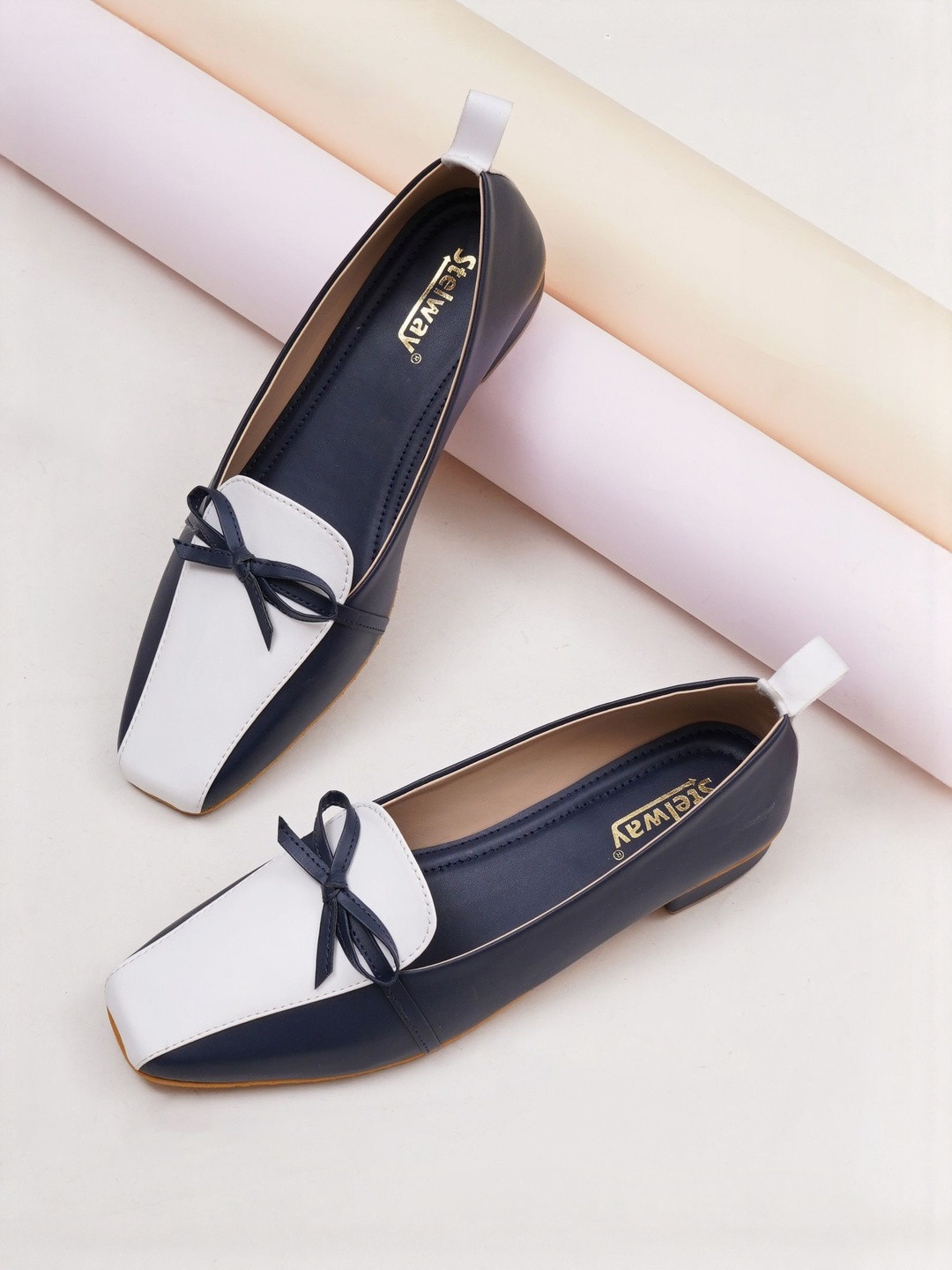 STELWAY Women Blue Elegant Formal Ballerinas with Bow Tie