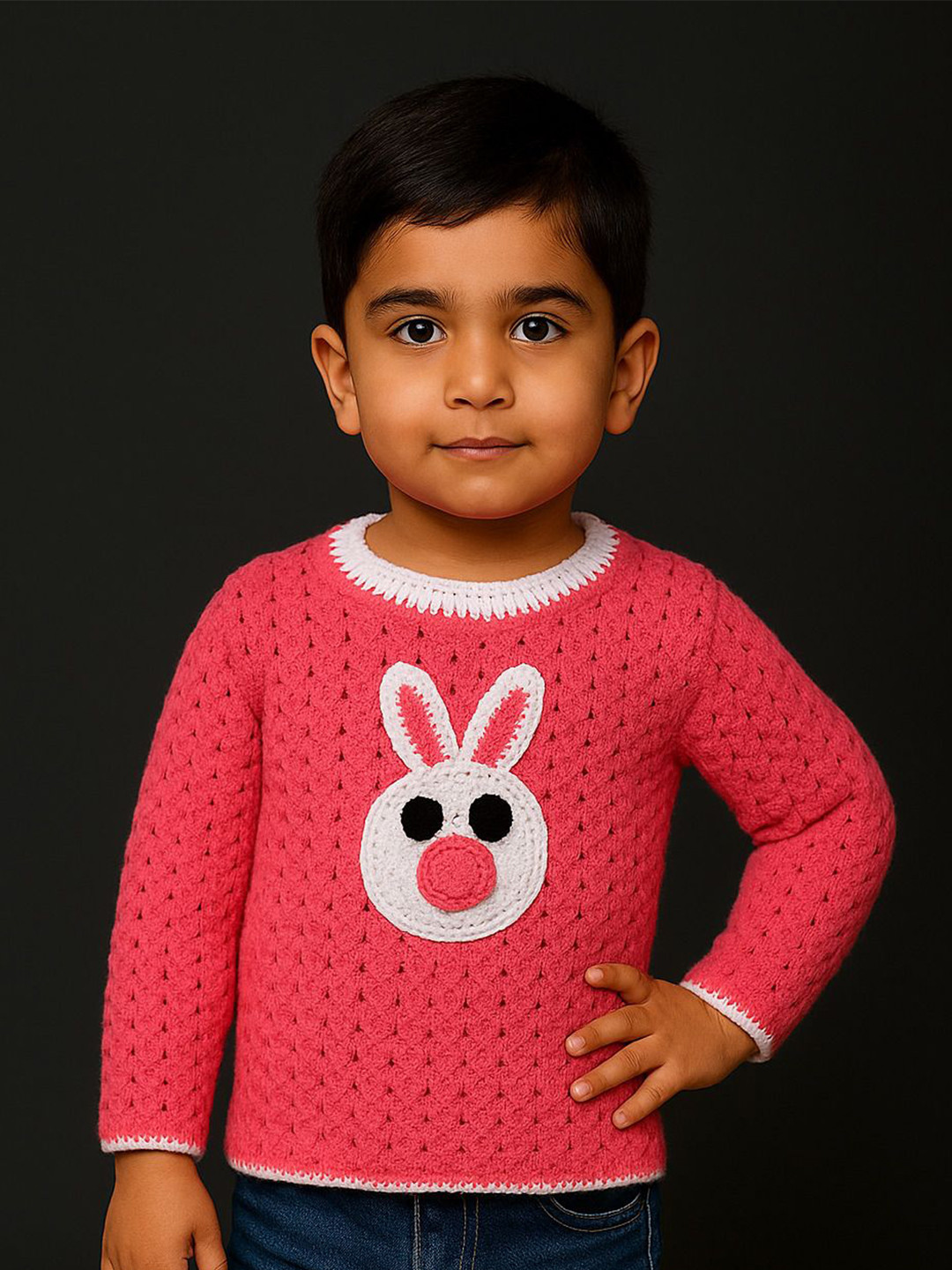 WINDROP SOLUTIONS Kids Graphic Self Design Round Neck Woollen Pullover Sweater