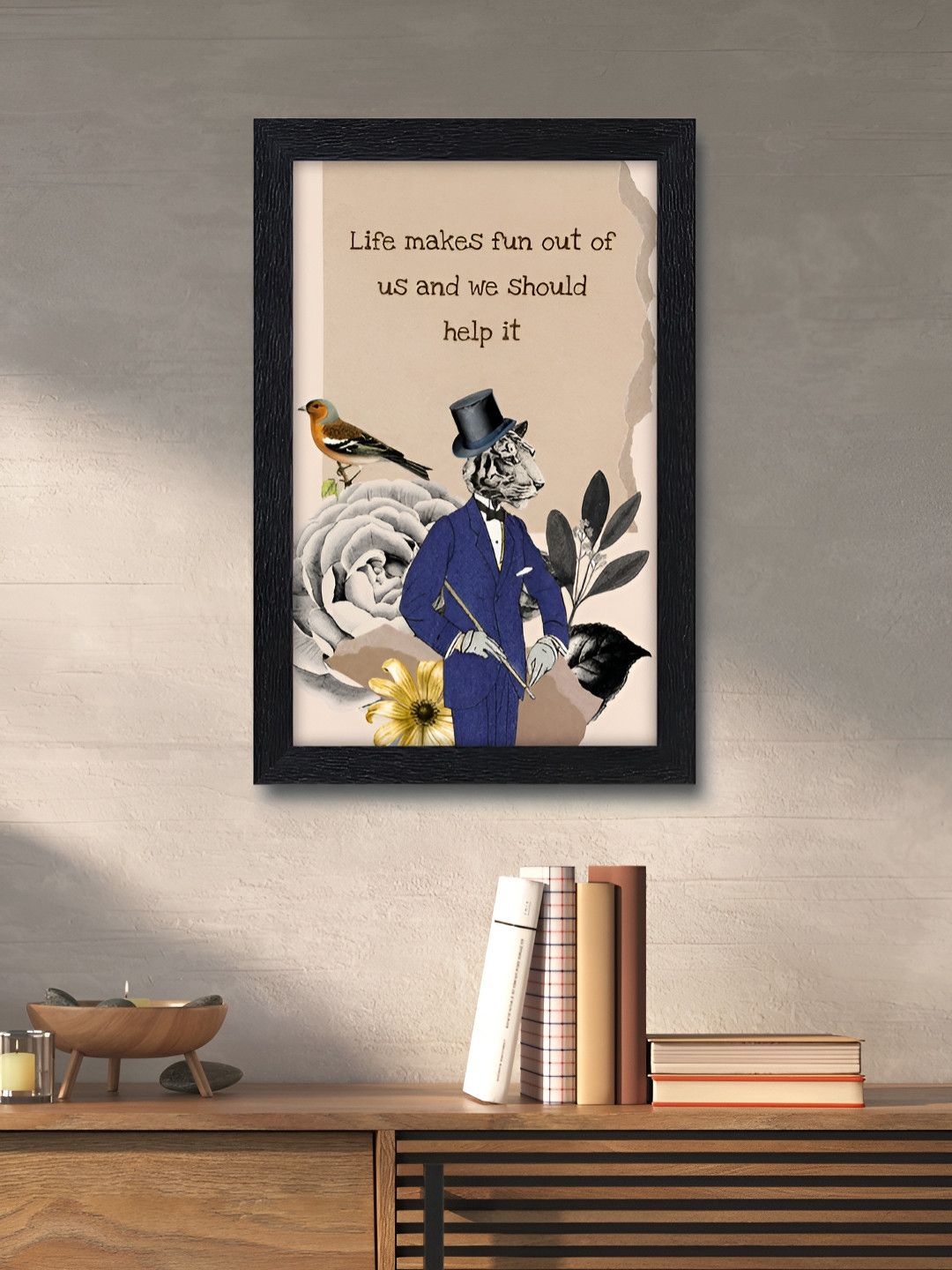 RANDOM Beige & Black Graphic Printed Wooden Wall Art