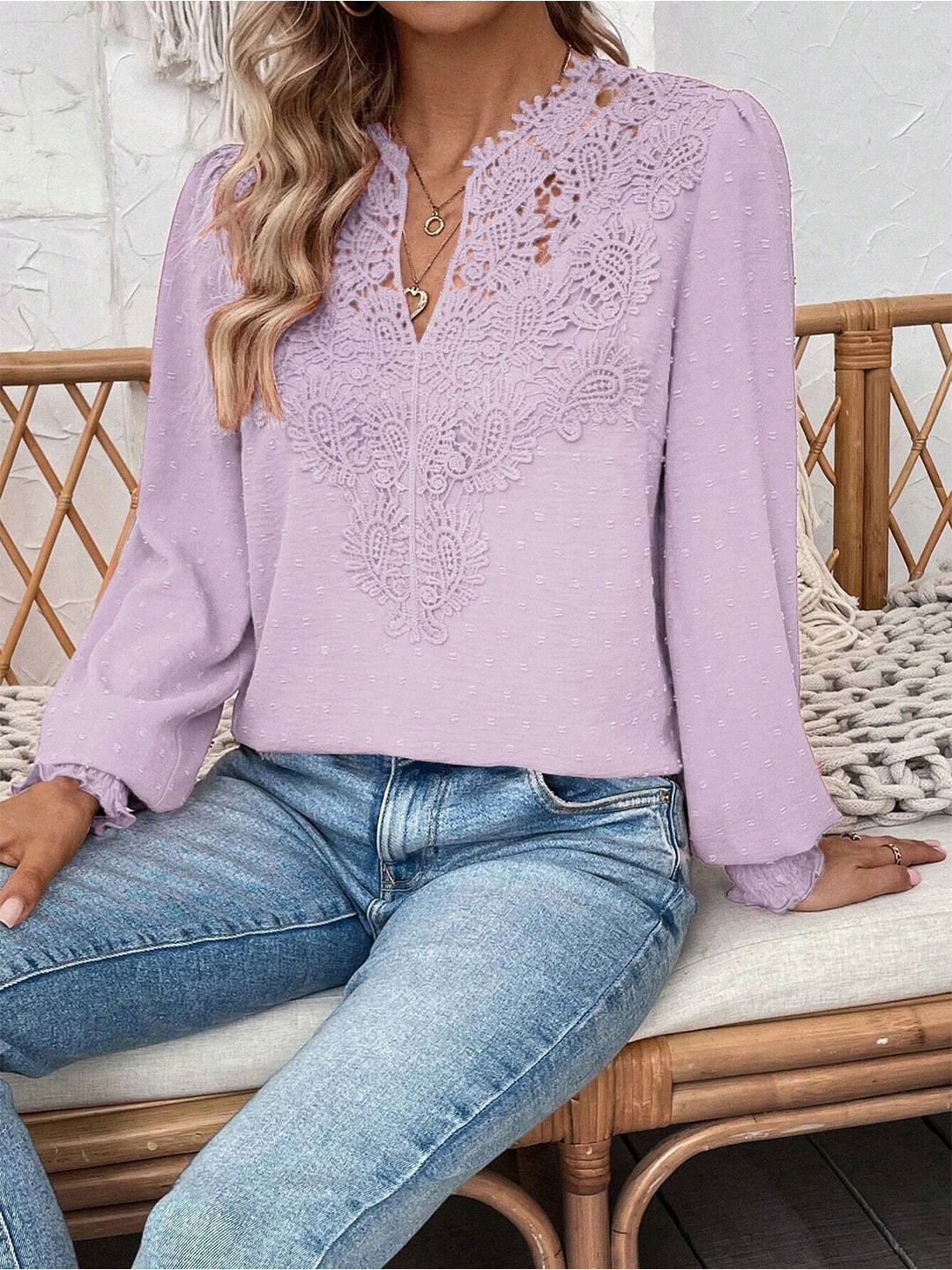 StyleCast Women Bishop Sleeves Lace-Up Regular TopsTop