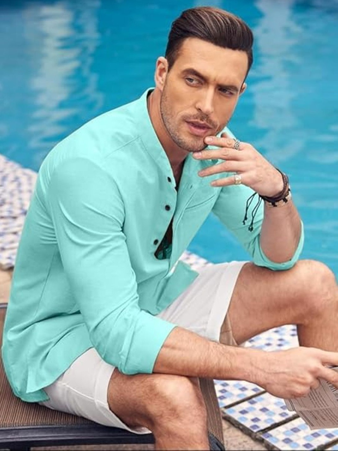 Bellstone Men Mandarin Collar Casual Shirt