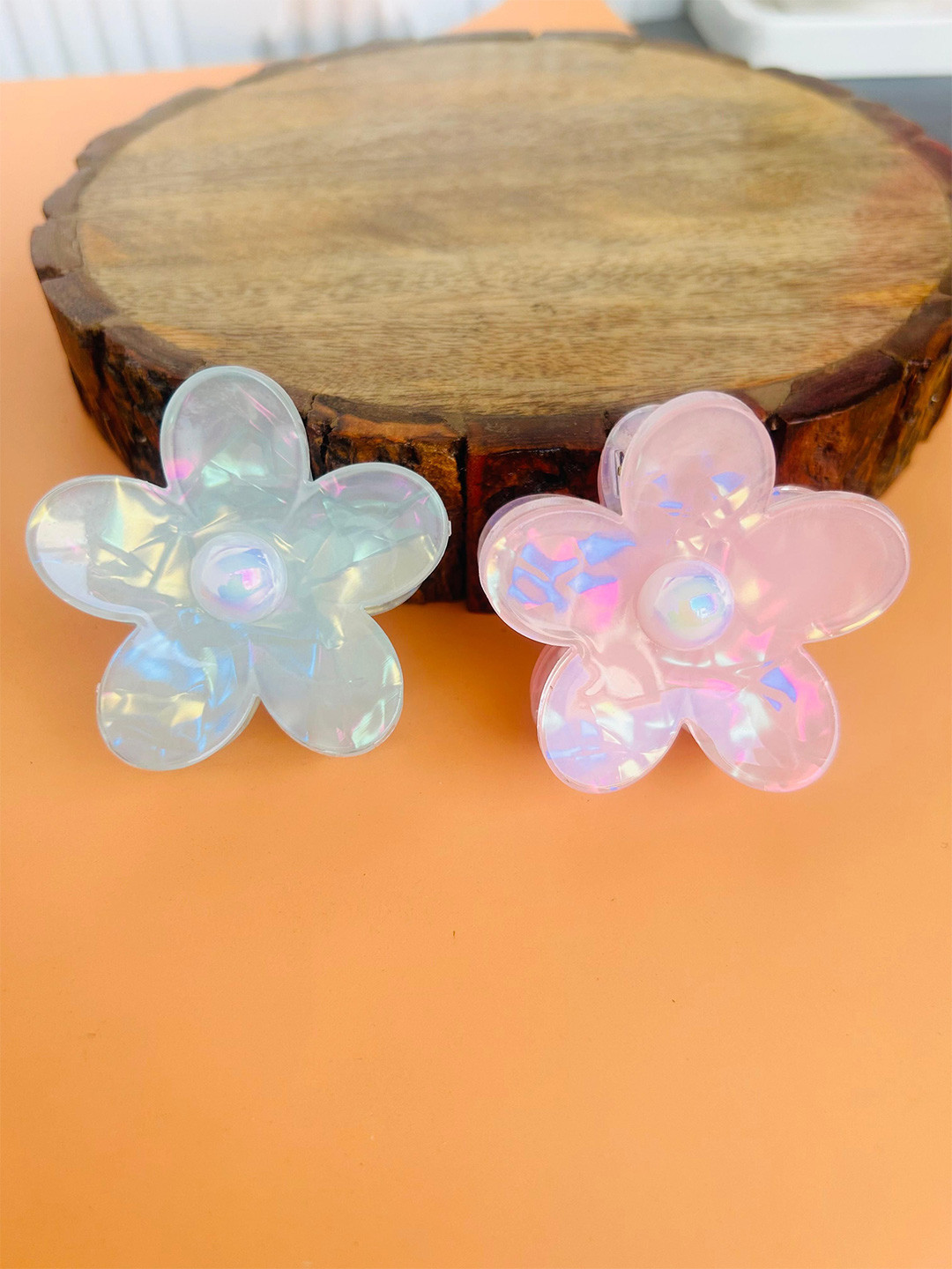 Radhya Accessories Women Set of 2 Fashion Marble print Flower Hair Claws