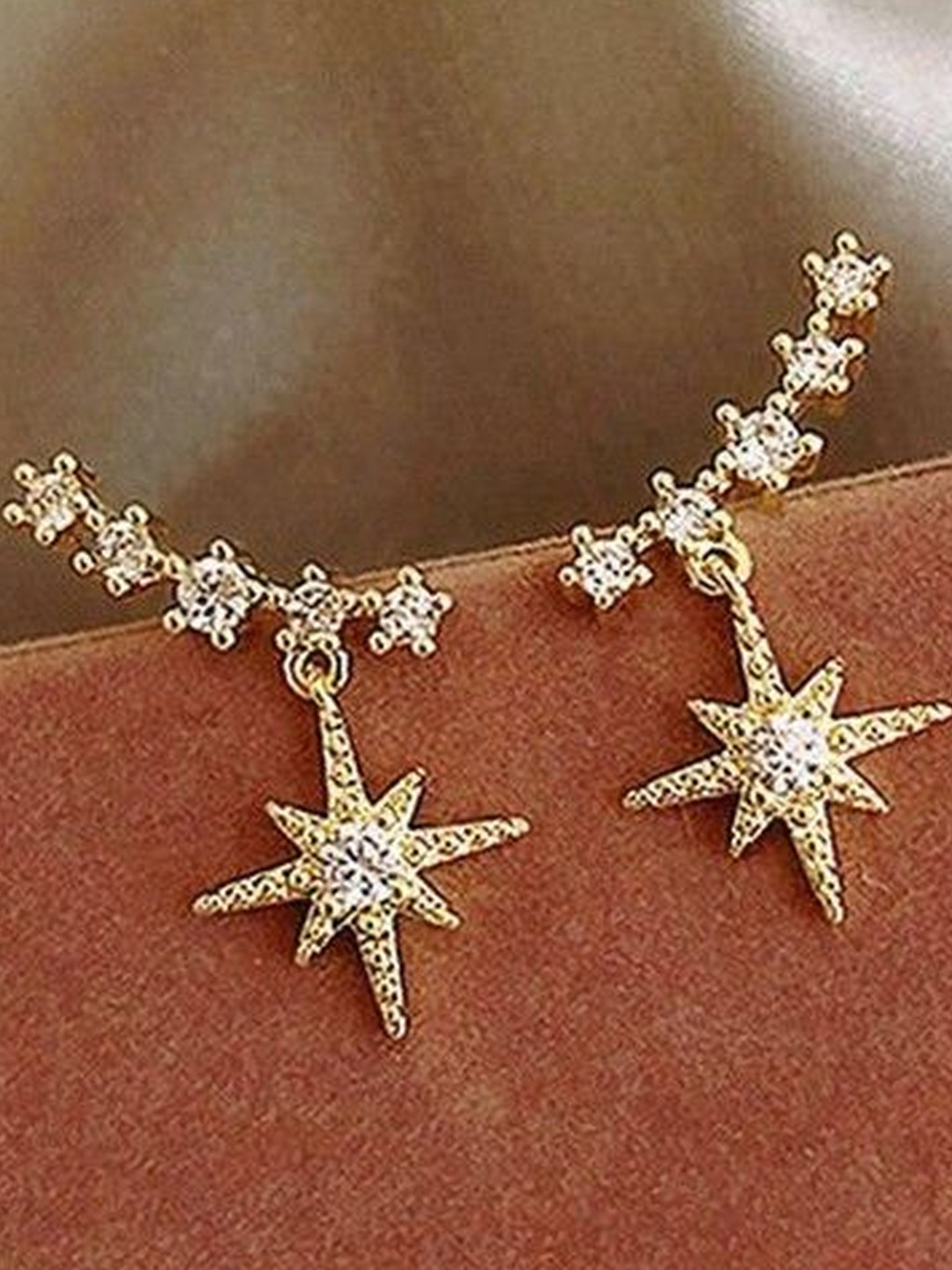 DressBerry Gold-Plated American Diamond Star Stud Earrings