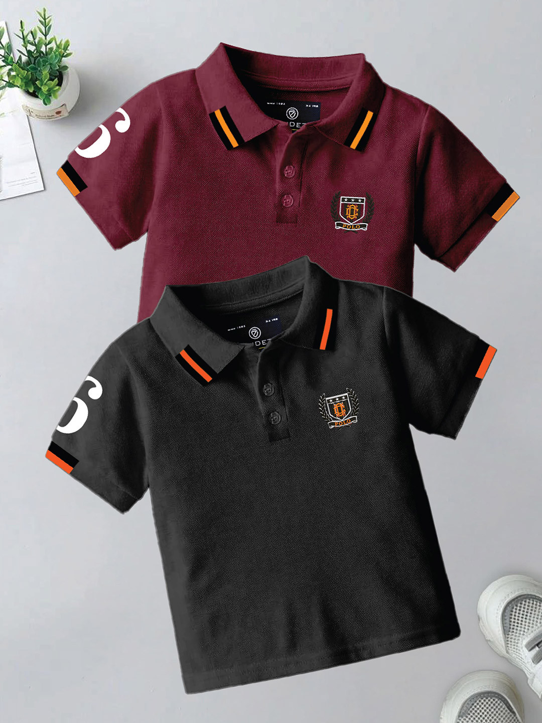 CODEZ Boys Pack Of 2 Self Design Polo Collar T-shirts