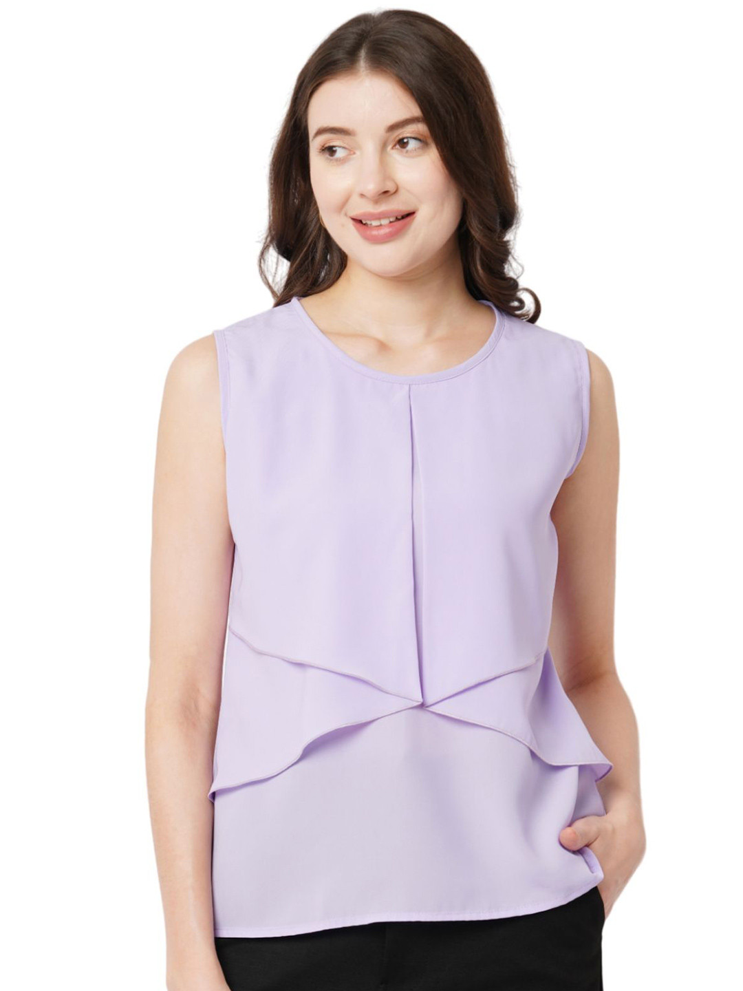 G0-4 IT Women Solid Layered Georgette Regular Top