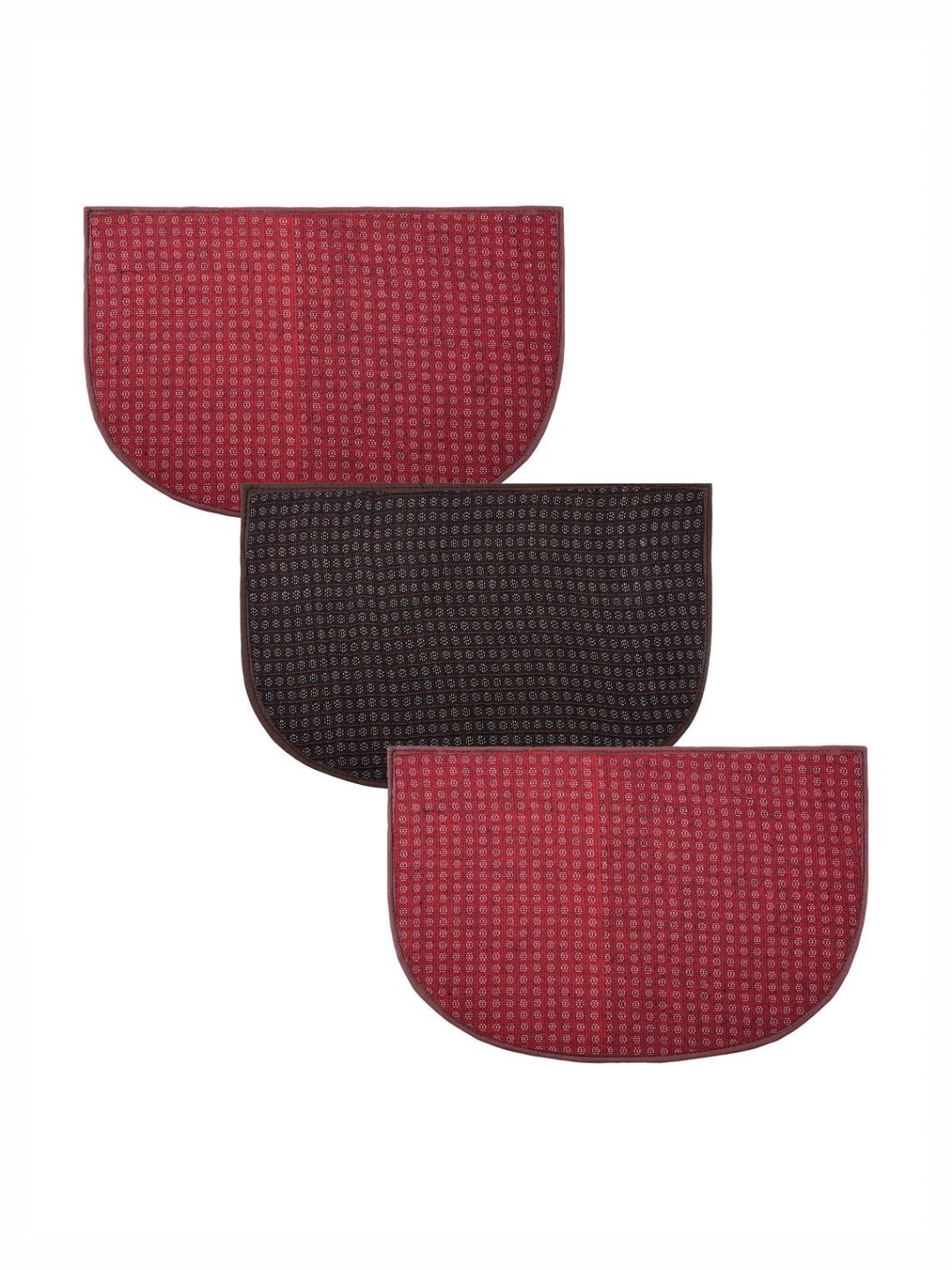 Aura Red & Black 3 Pieces D-Shape Woolen Anti-Skid Doormats
