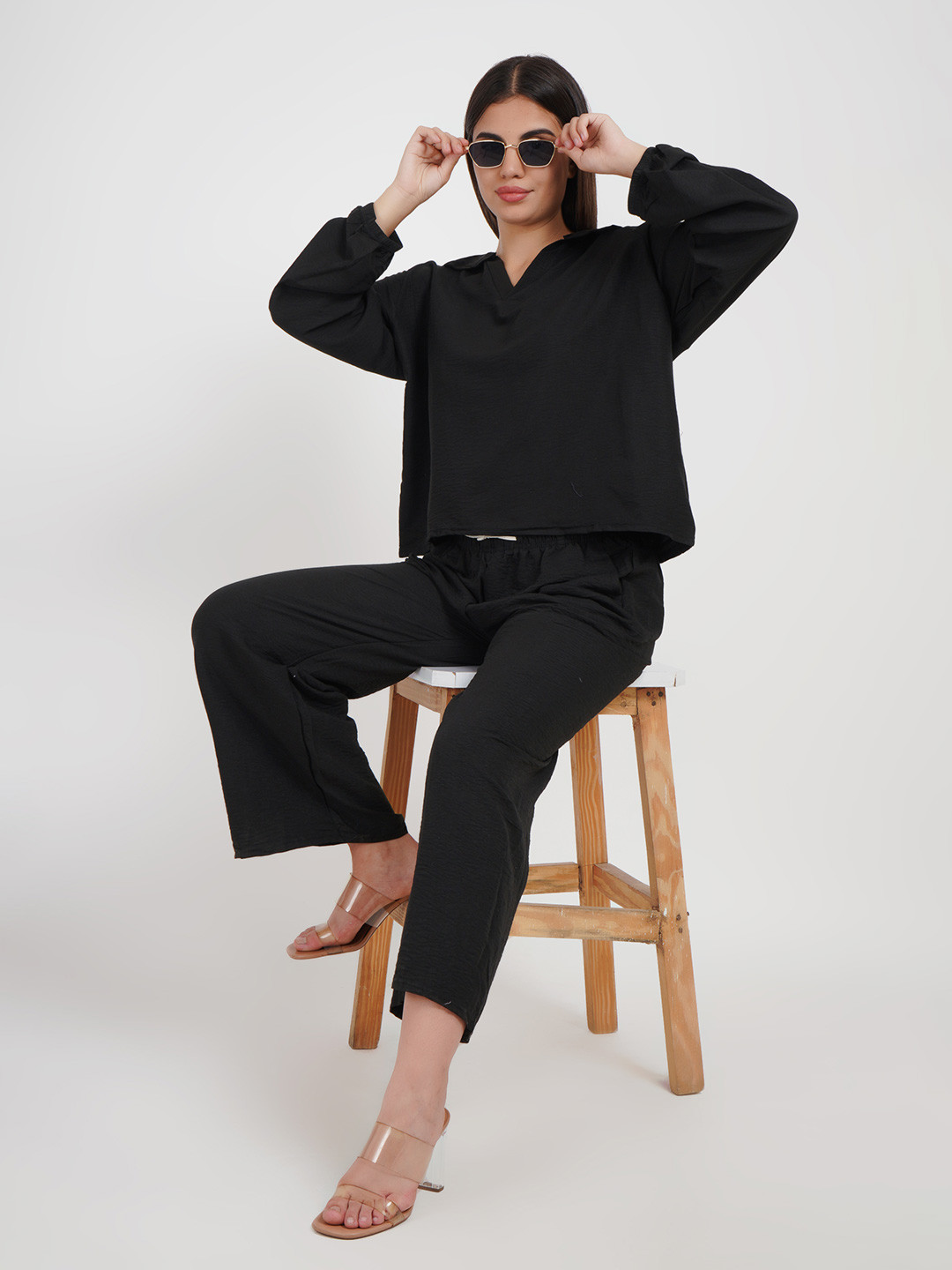 Stem Rope Shirt Collar Neck T-Shirt With Trousers Co-Ords