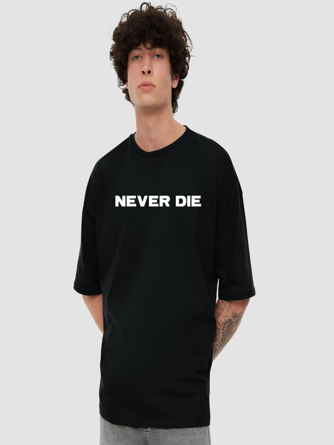 KART BLACK Men Typography Printed Round Neck Cotton Oversized T-shirt