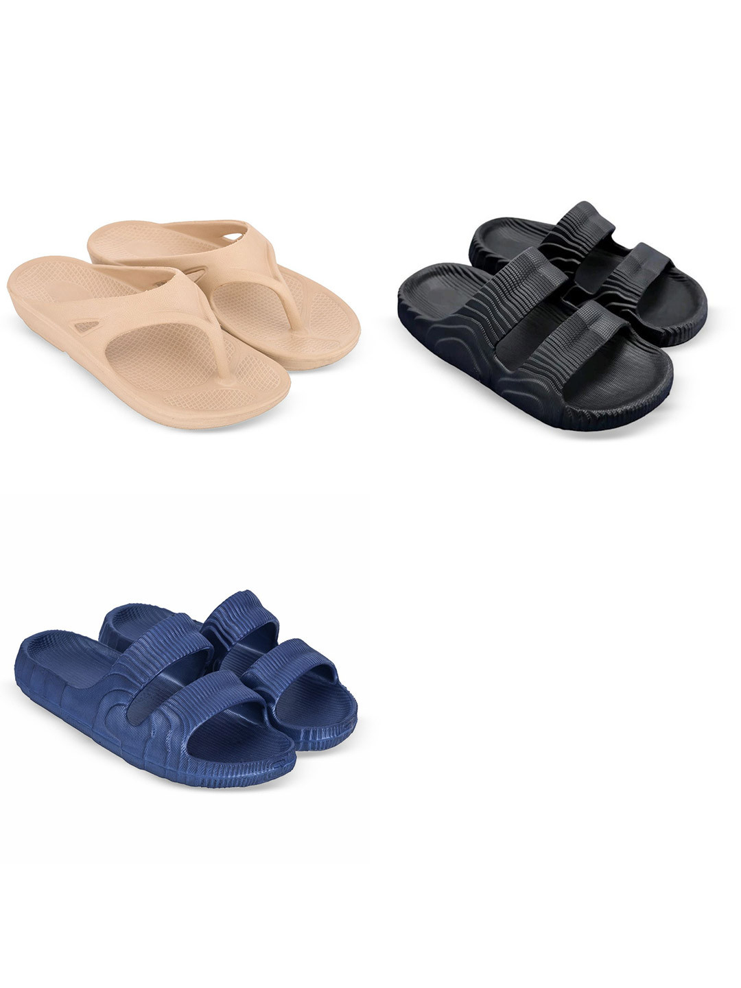 Feel alive Men Set Of 3 Striped EVA Casual Thong Flip Flops