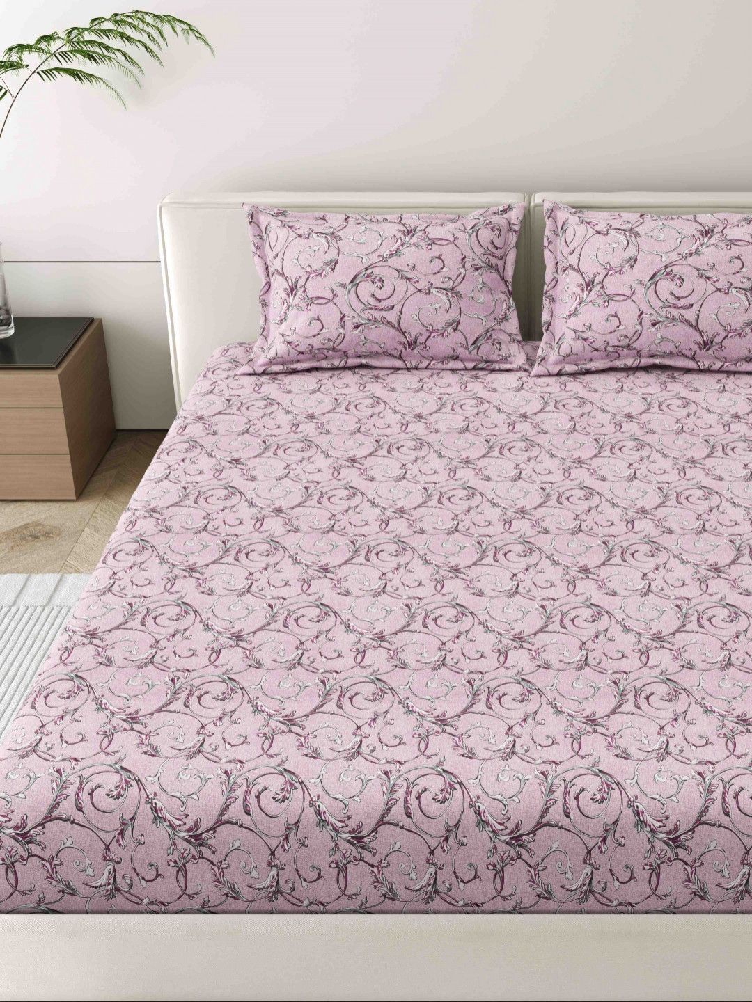 MAFATLAL Pink & Maroon Floral 186 TC King Bedsheet Set 2.5 m x 2.75 m