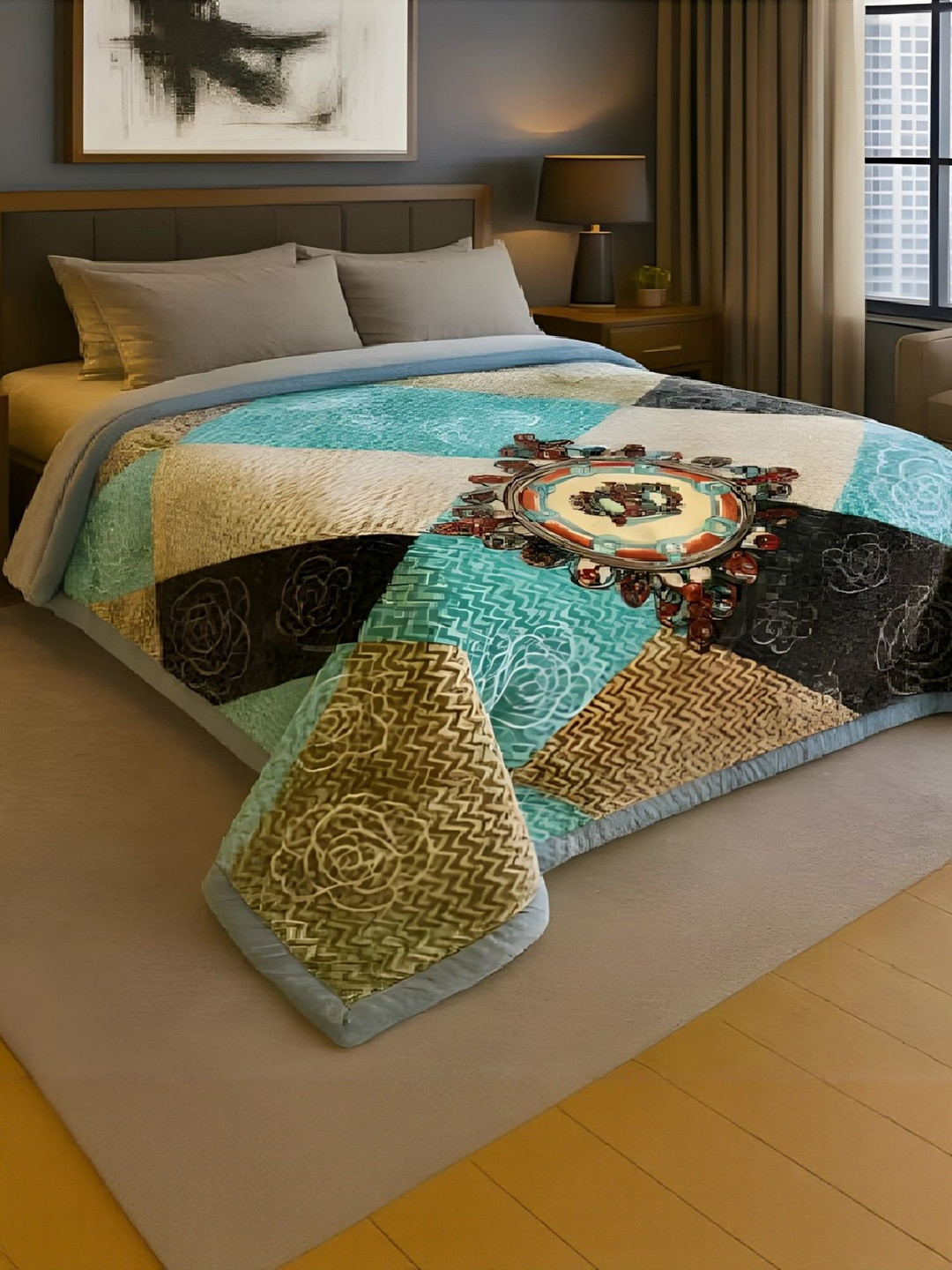 Signature Green Floral Mild Winter 380 GSM Double Bed Blanket