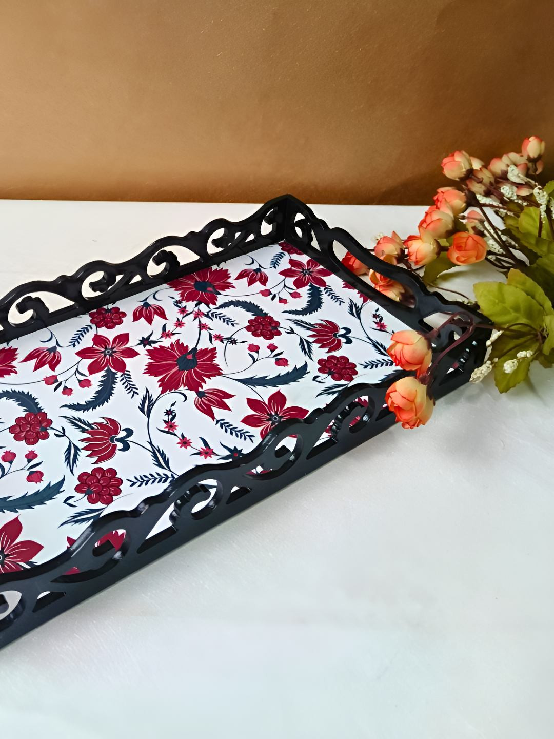 THE HOME CO. White And Black Wood Dishwasher And Microwave Safe Serving Tray