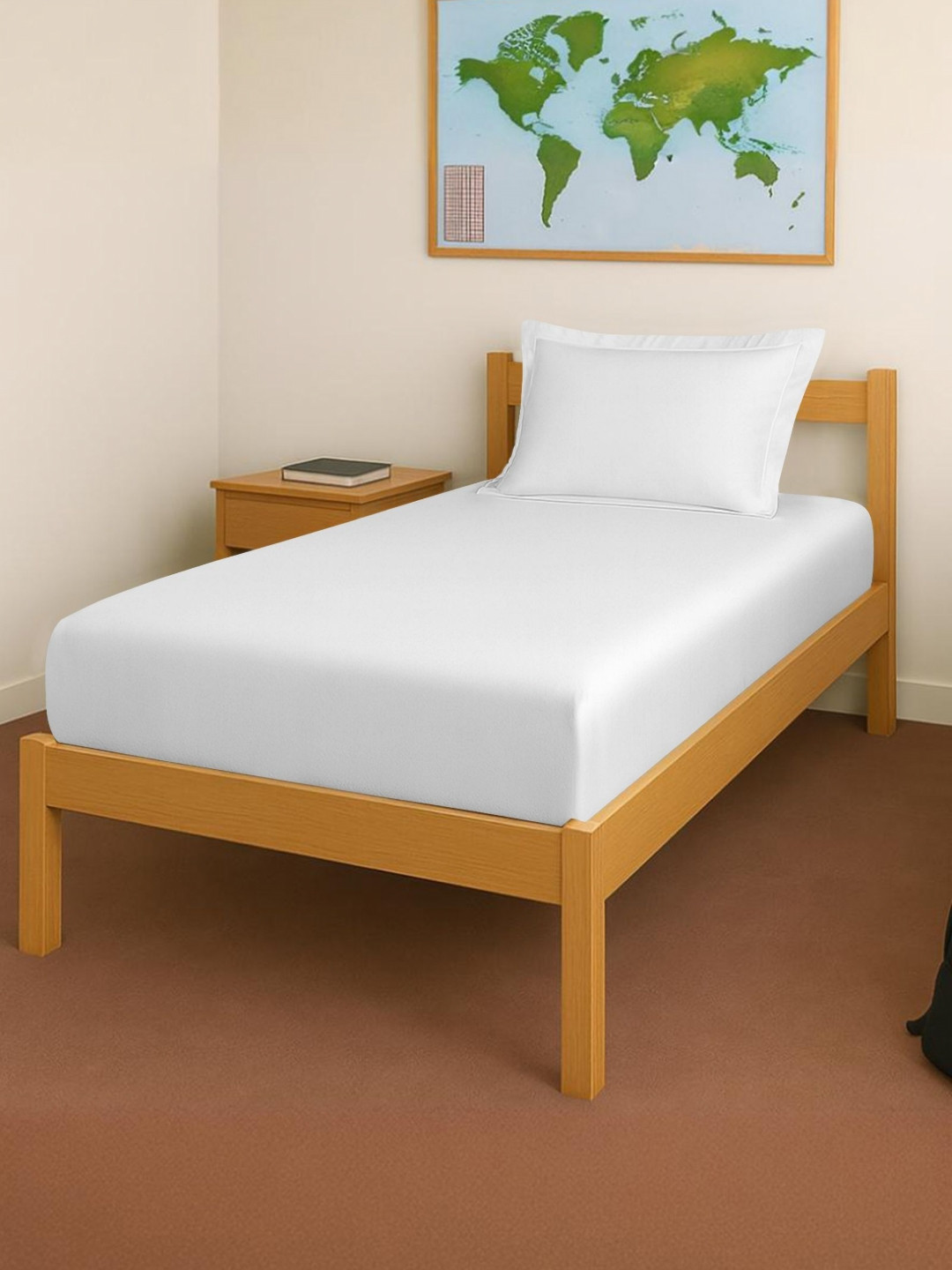 PIZUNA LINENS White 400 TC Single Bedsheet with 1 Pillow Covers