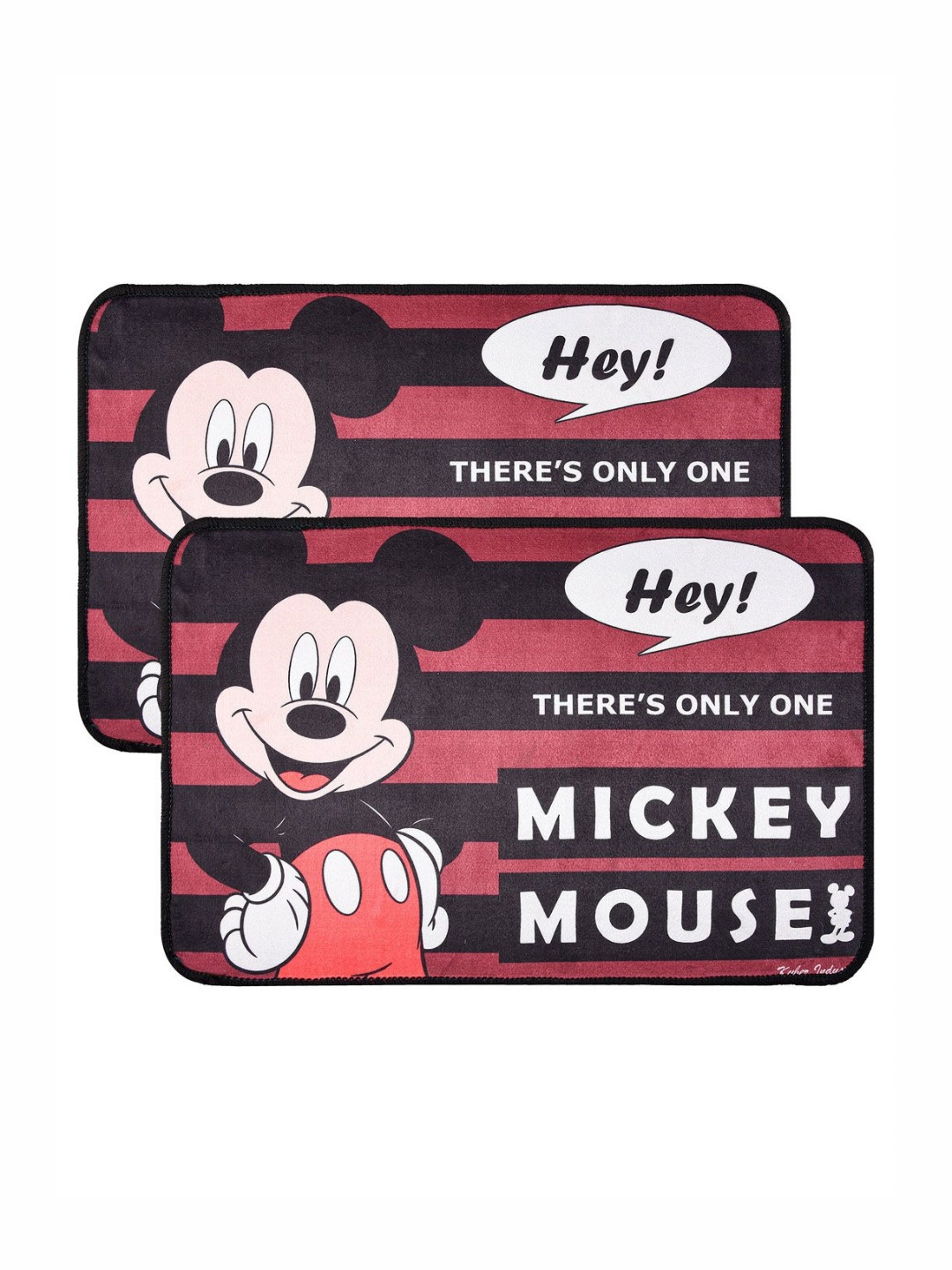 Aura Maroon & Black 2 Pieces Mickey Printed Anti-Skid Doormats