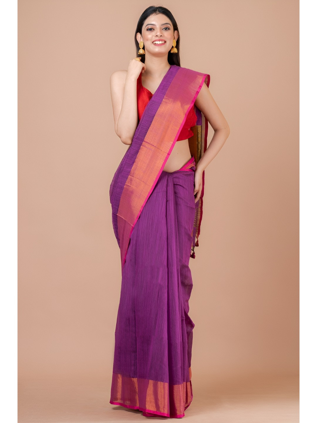 Durga Handlooms Khaadi Handloom Saree with Broad Zari Border and Running Blouse Piece