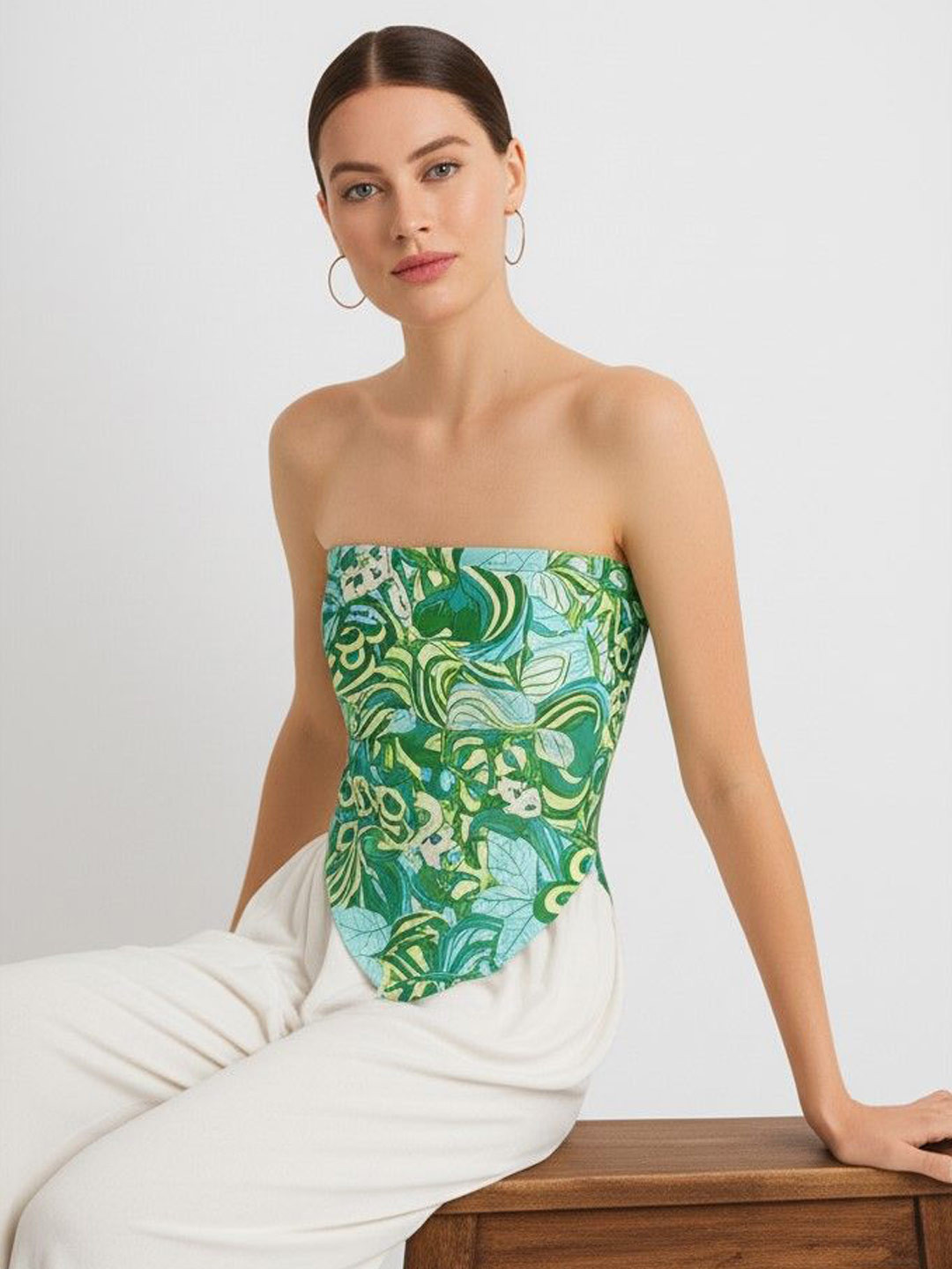 R.Code by The Roadster Life Co. Tropical Printed Tie-Ups Off-Shoulder Corset Top