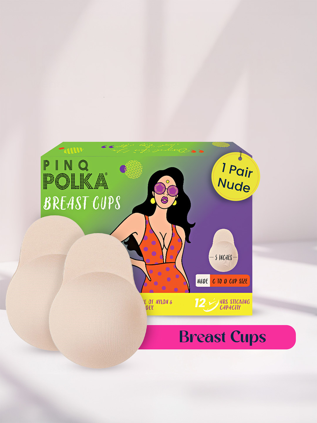 PINQ POLKA Reusable Breast Lift Cup C-D Size Boob Tape Stick On Adhesive Bra Pasties 2 Pcs