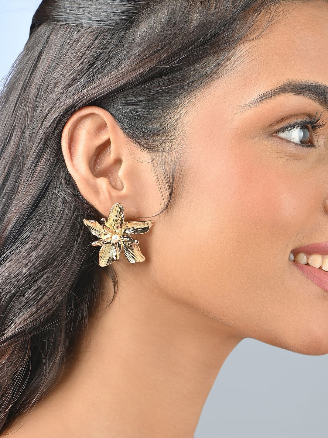 ToniQ Gold-Plated Pearls Studded Star Shaped Studs