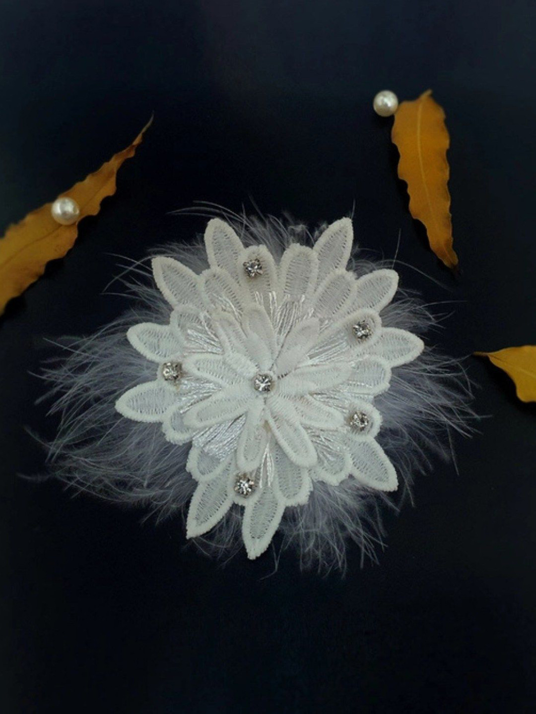 Bling Orn Girls Fur Flower Hair Clip With Stones