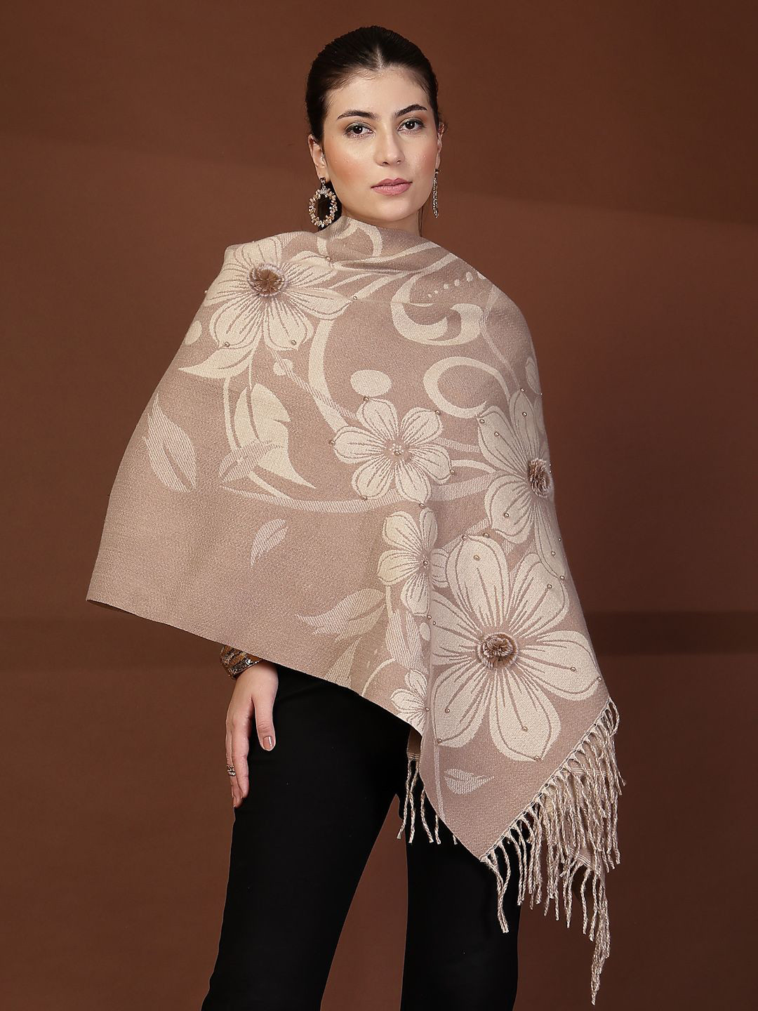 Mafadeny Women Floral Printed and Beaded Stole