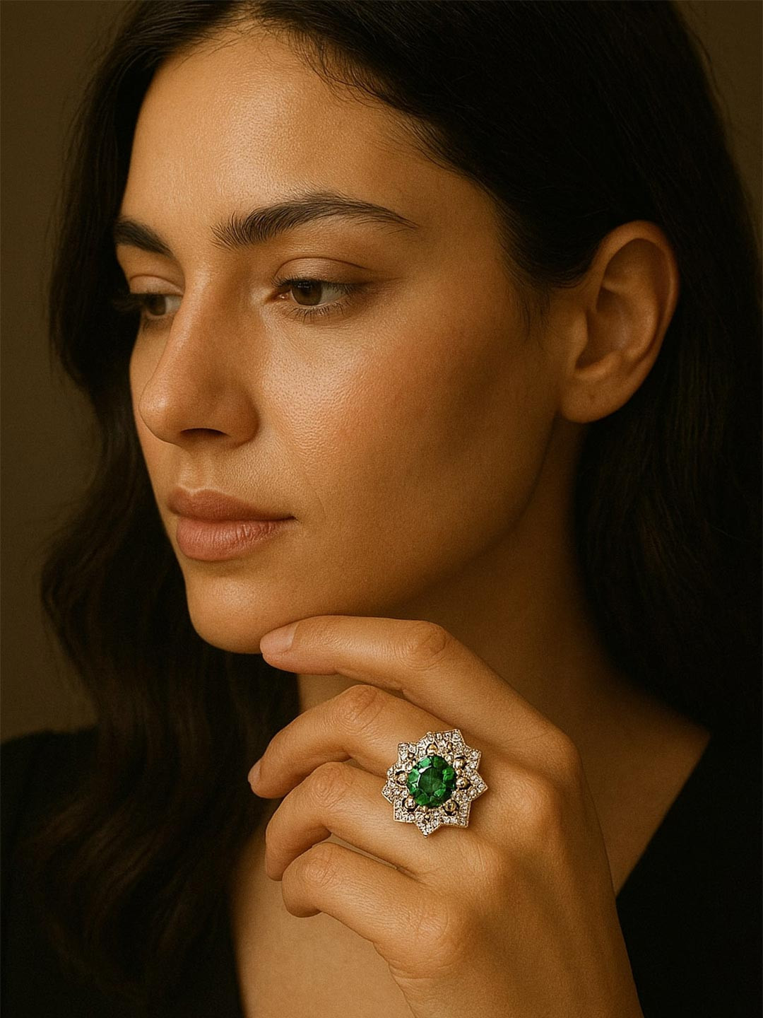 SilverAura 925 Sterling Silver Movable CZ Studded Finger Ring