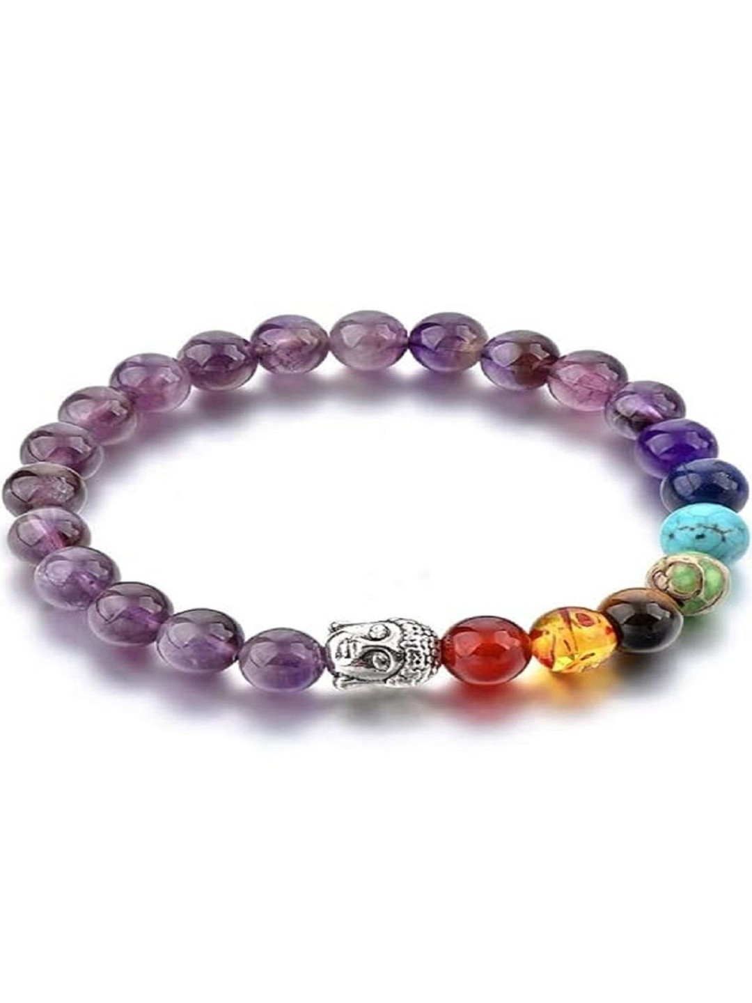 SINDURRI CREATIONS Unisex Purple Beads & Buddha Charm Metal Elasticated Slip On Bracelet