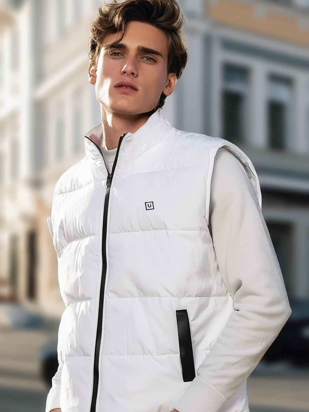 Urbano Fashion Men Sleeveless Zippered Puffer Jacket
