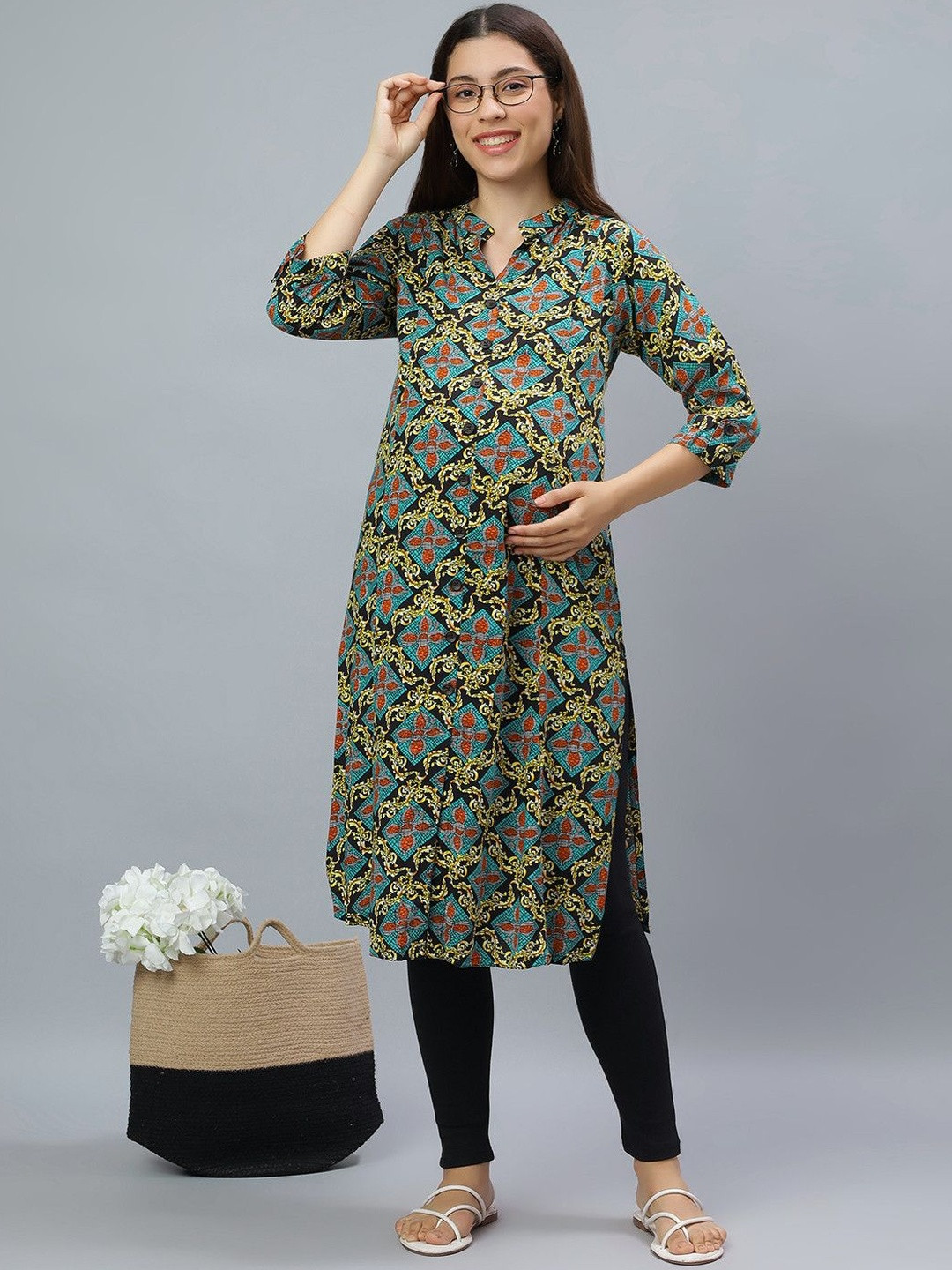 Mammas Maternity Women Viscose Rayon Floral Printed Maternity Kurti
