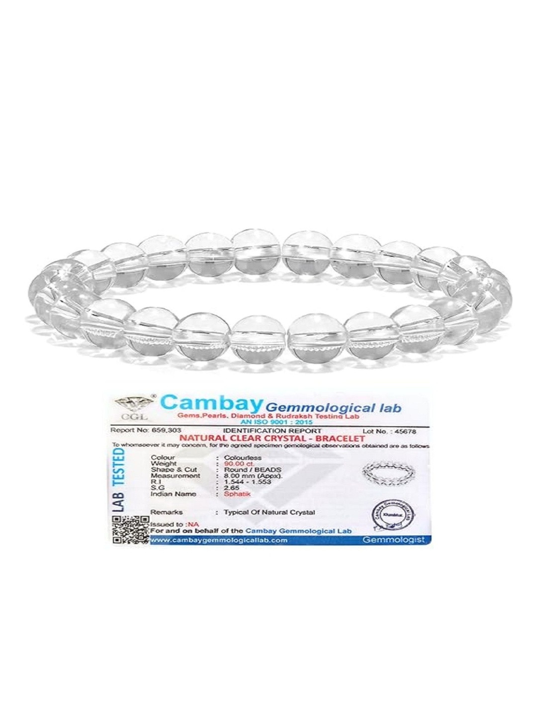 SINDURRI CREATIONS Unisex White Quartz Beaded Metal Elasticated Slip On Bracelet