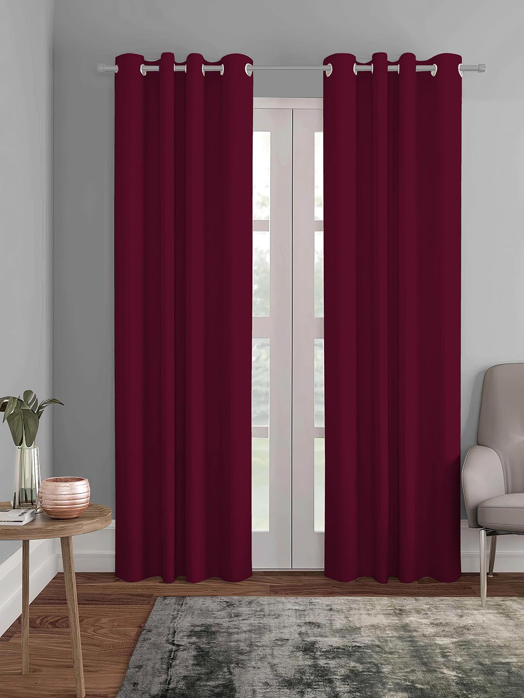Aura Maroon 2 Pieces Black Out Long Door Curtains