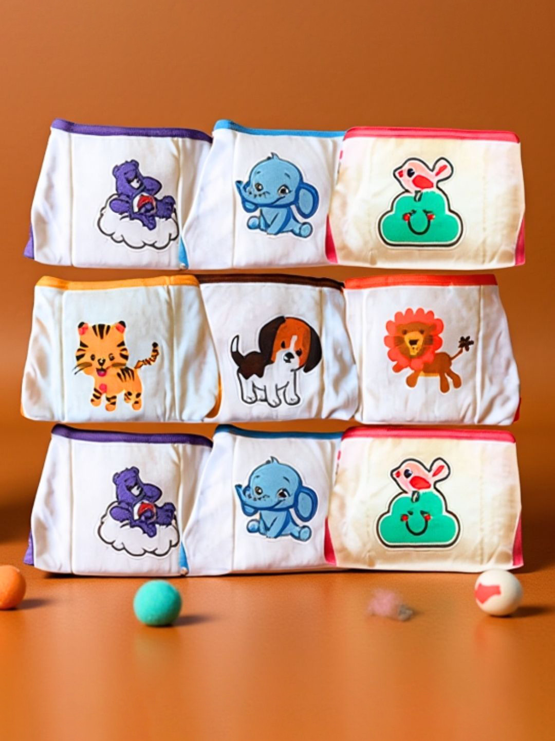 TotzTouch Unisex Baby Set Of 9 Cartoon Printed Reusable Cotton Printed Nappy Set