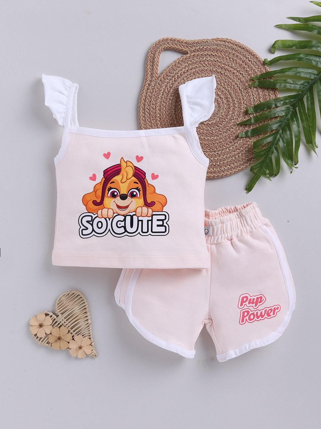 YK X Tinyo Girls Paw Patrol Printed Pure Cotton Top with Shorts