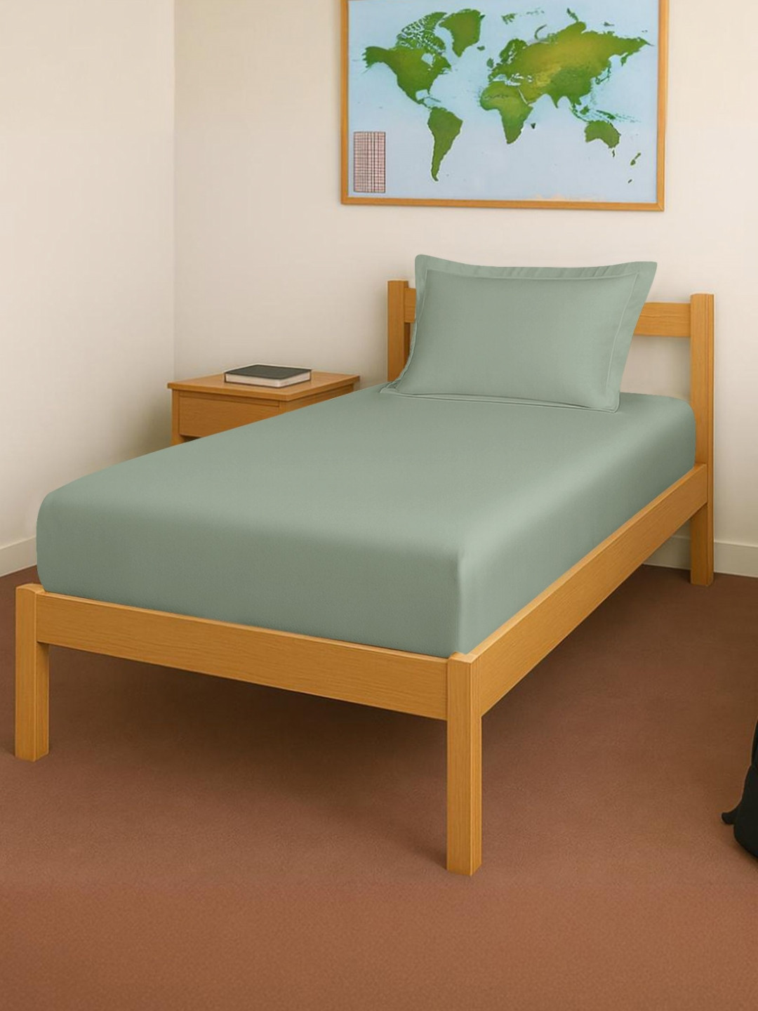 PIZUNA LINENS Sea Green 400 TC Single Bedsheet with 1 Pillow Covers