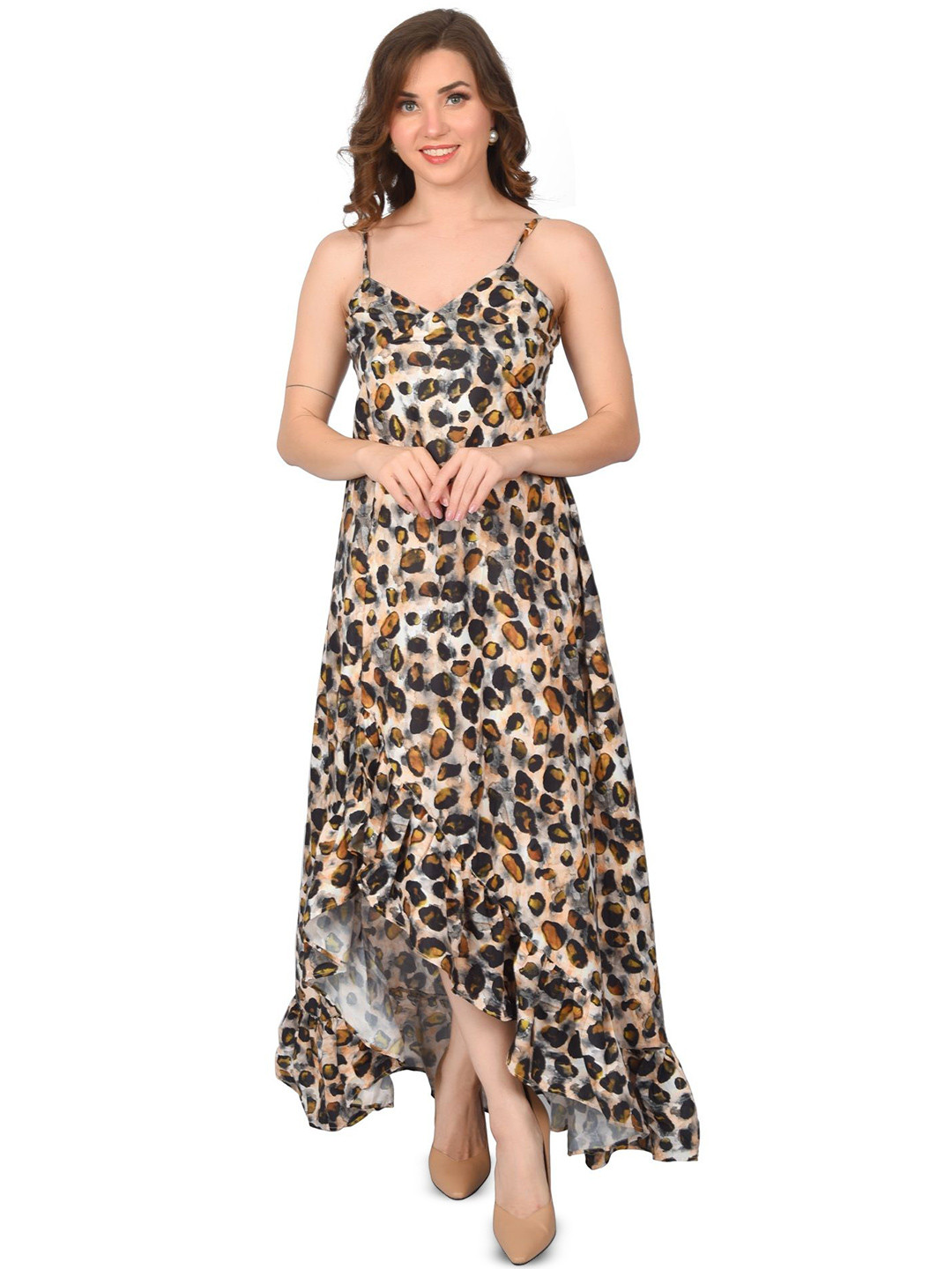 Edyssa Women Animal Printed Shoulder Straps A-Line Midi Dress