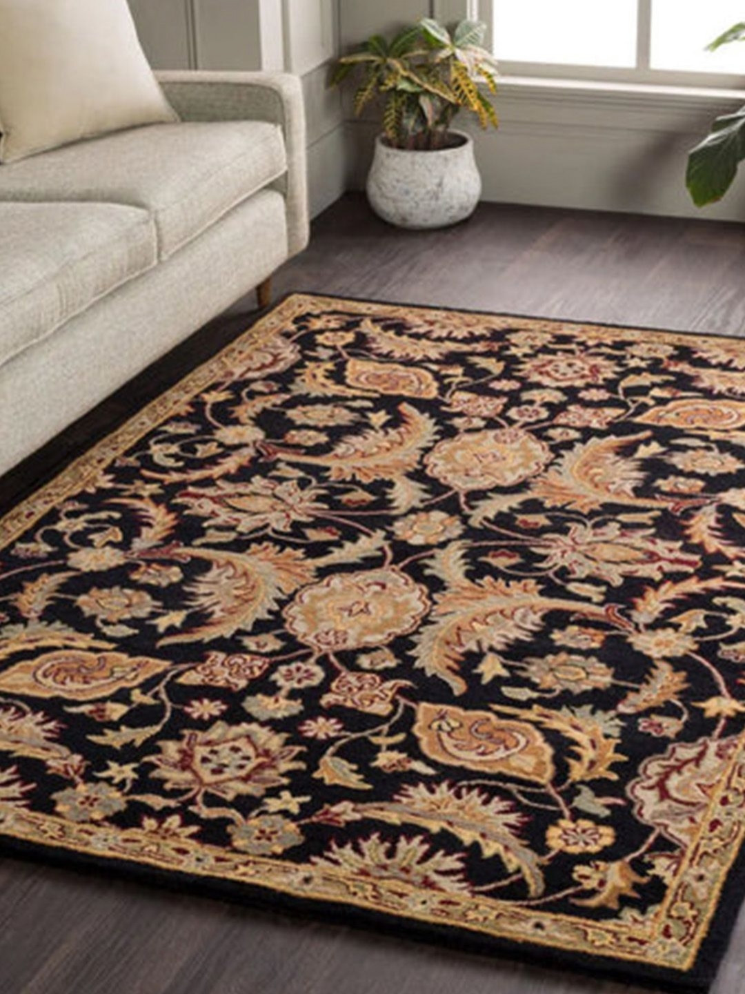 Surya Living Black And Beige Traditional Anti-Skid Woollen Carpet