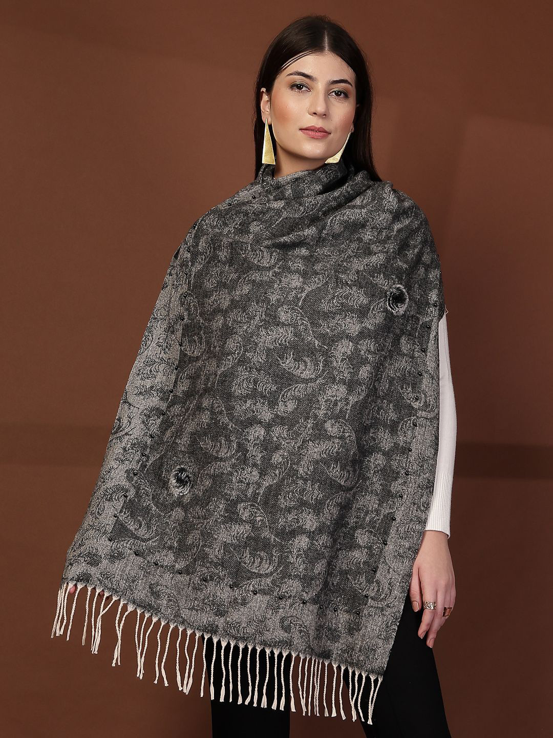 Mafadeny Women Printed Stole with Fringes Edges