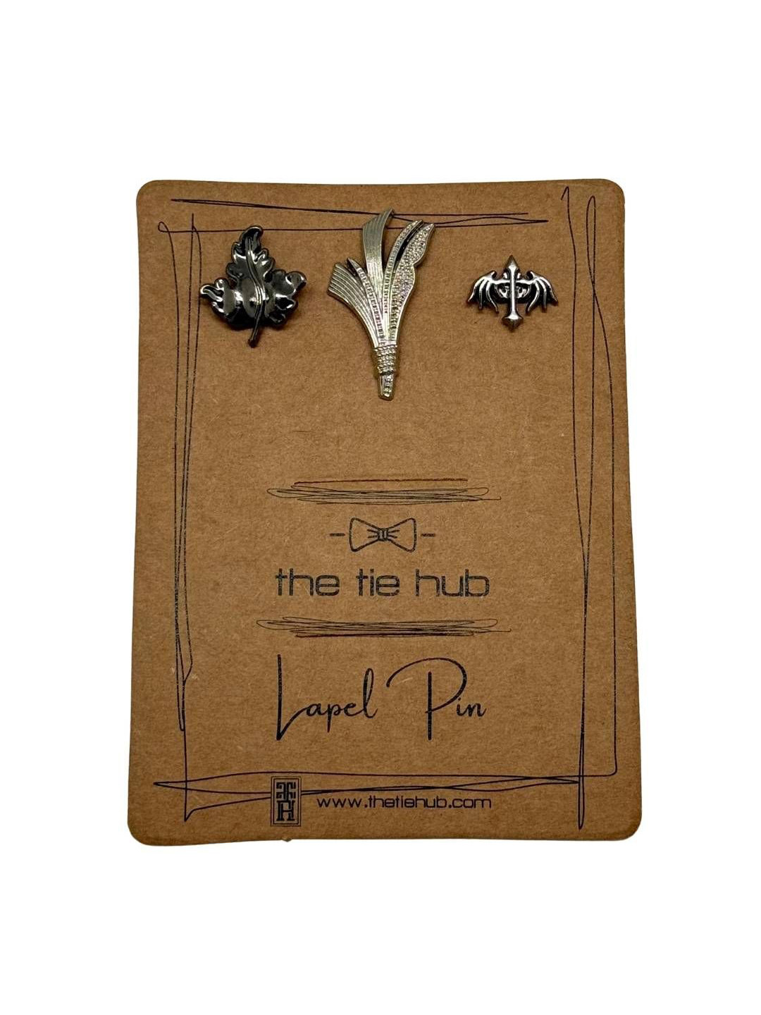 The Tie Hub Men Set Of 3 Leaf & Bat Minimal Brooches