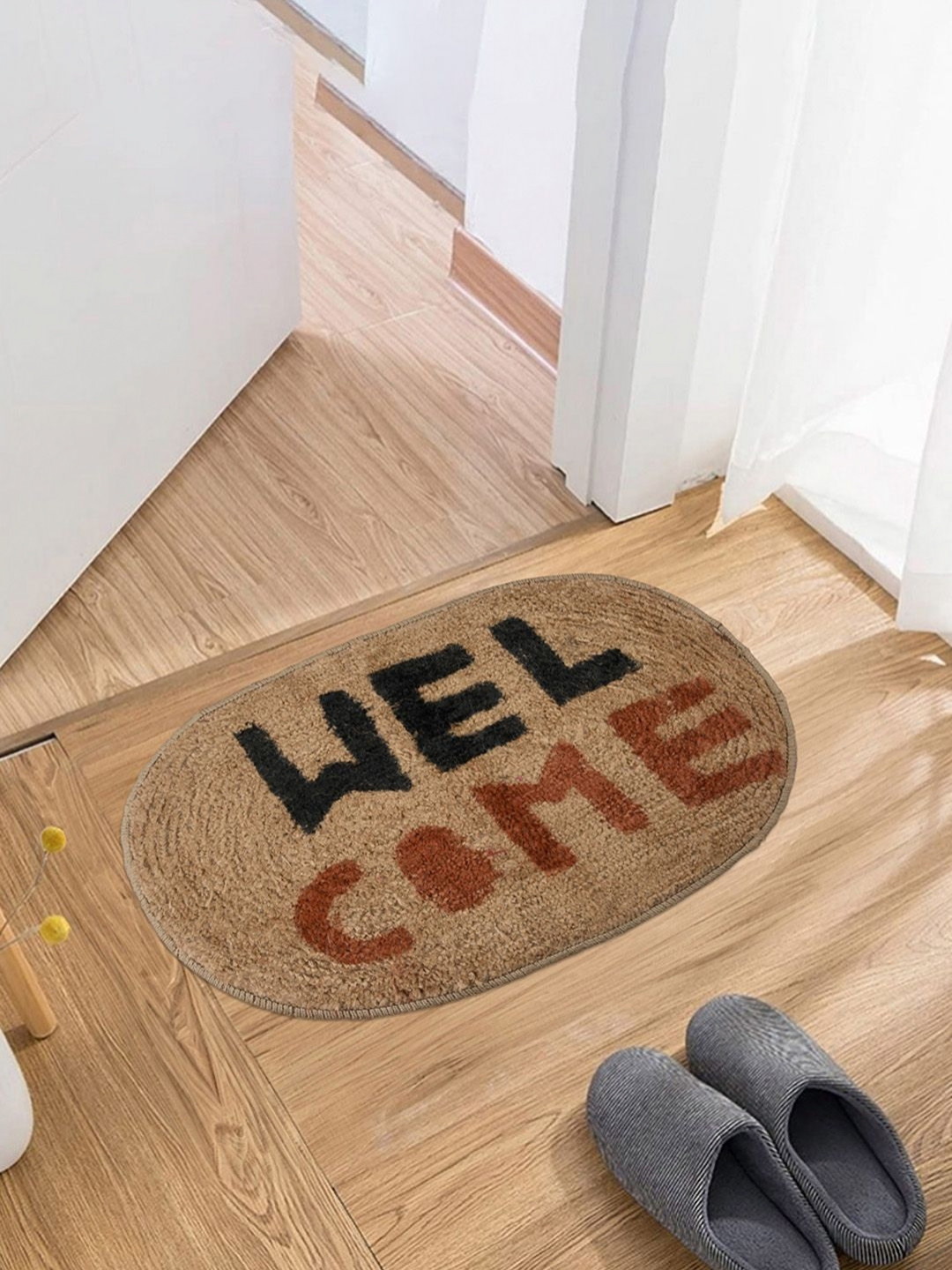 Aura  Brown & Black Oval Welcome Jute Anti-Skid Doormat